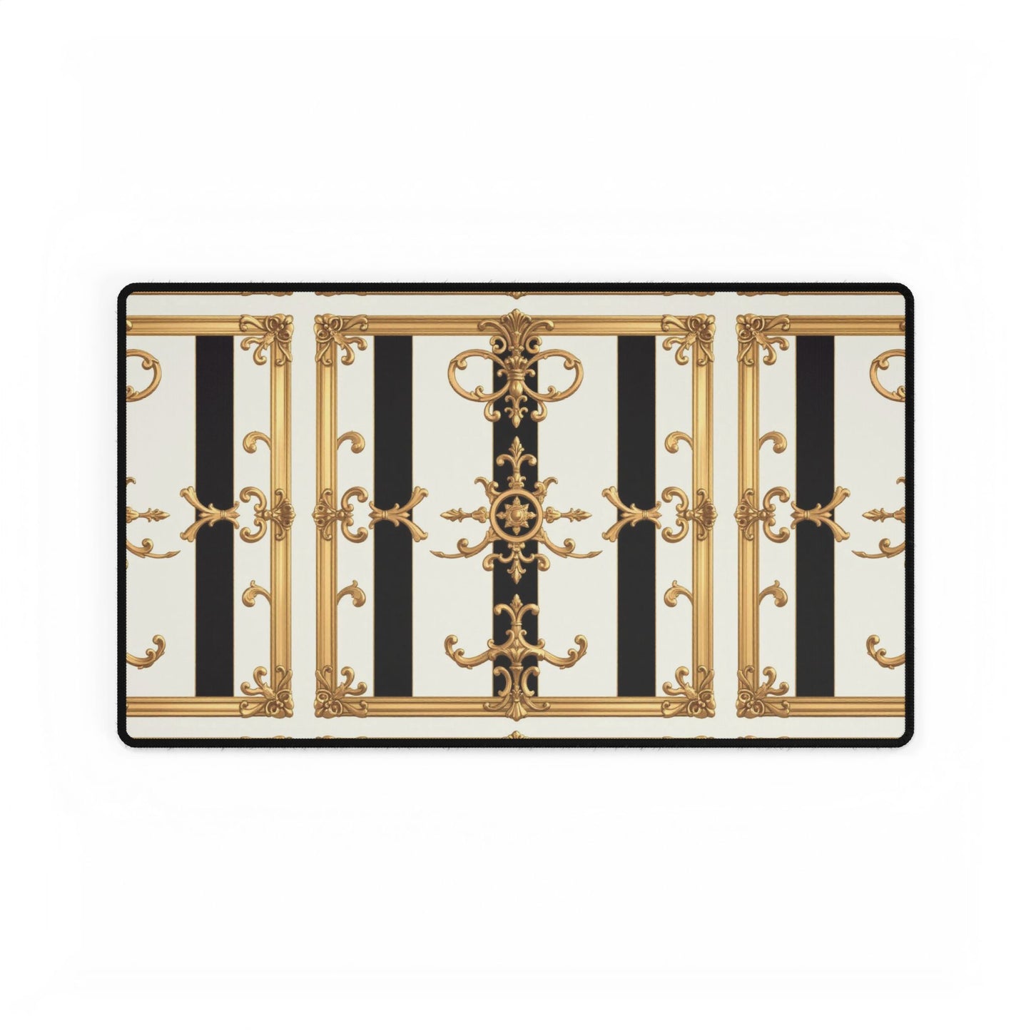 Elegant Desk Mats for Home Office, Stylish Desk Accessories, Chic Workstation Decor, Perfect Gift for Boss's Day - Black & White Striped Gold Baroque