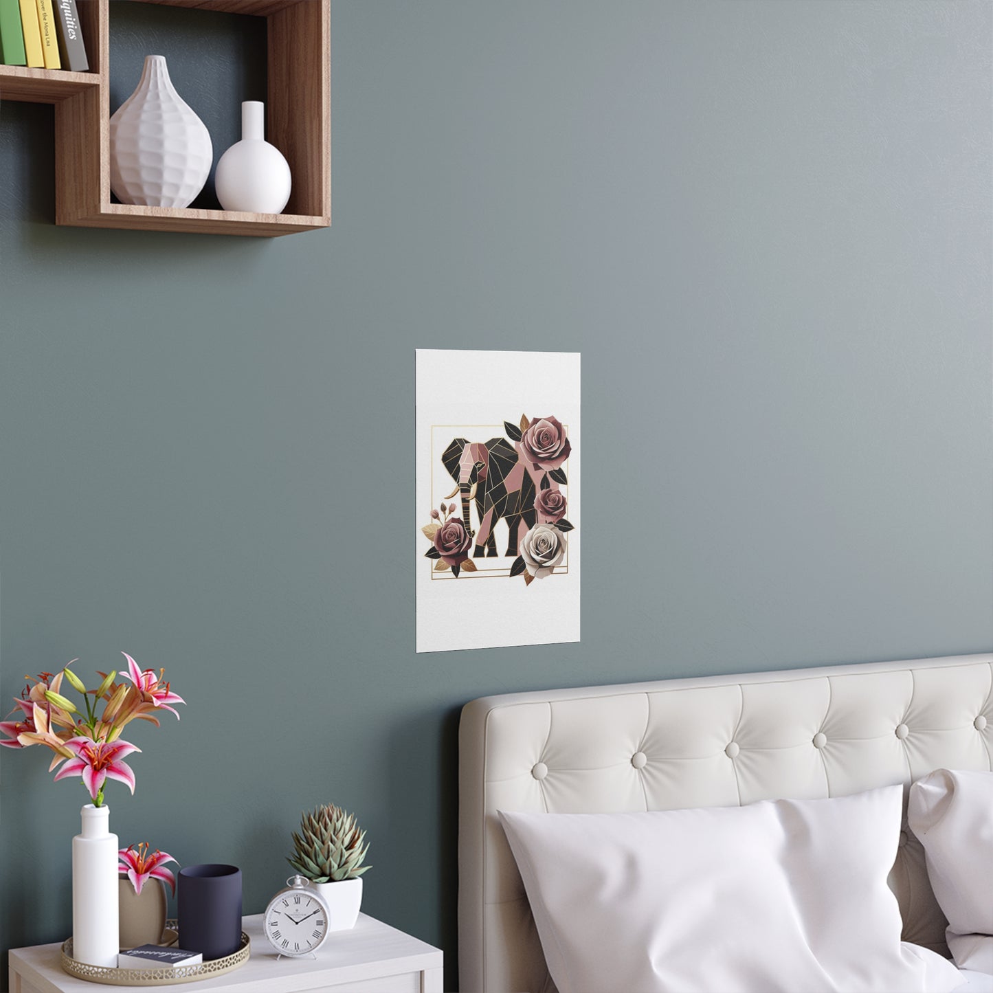 Elegant Floral Silk Poster - Indoor/Outdoor Wall Art for Home Decor - Brown & Mauve Elephant & Roses