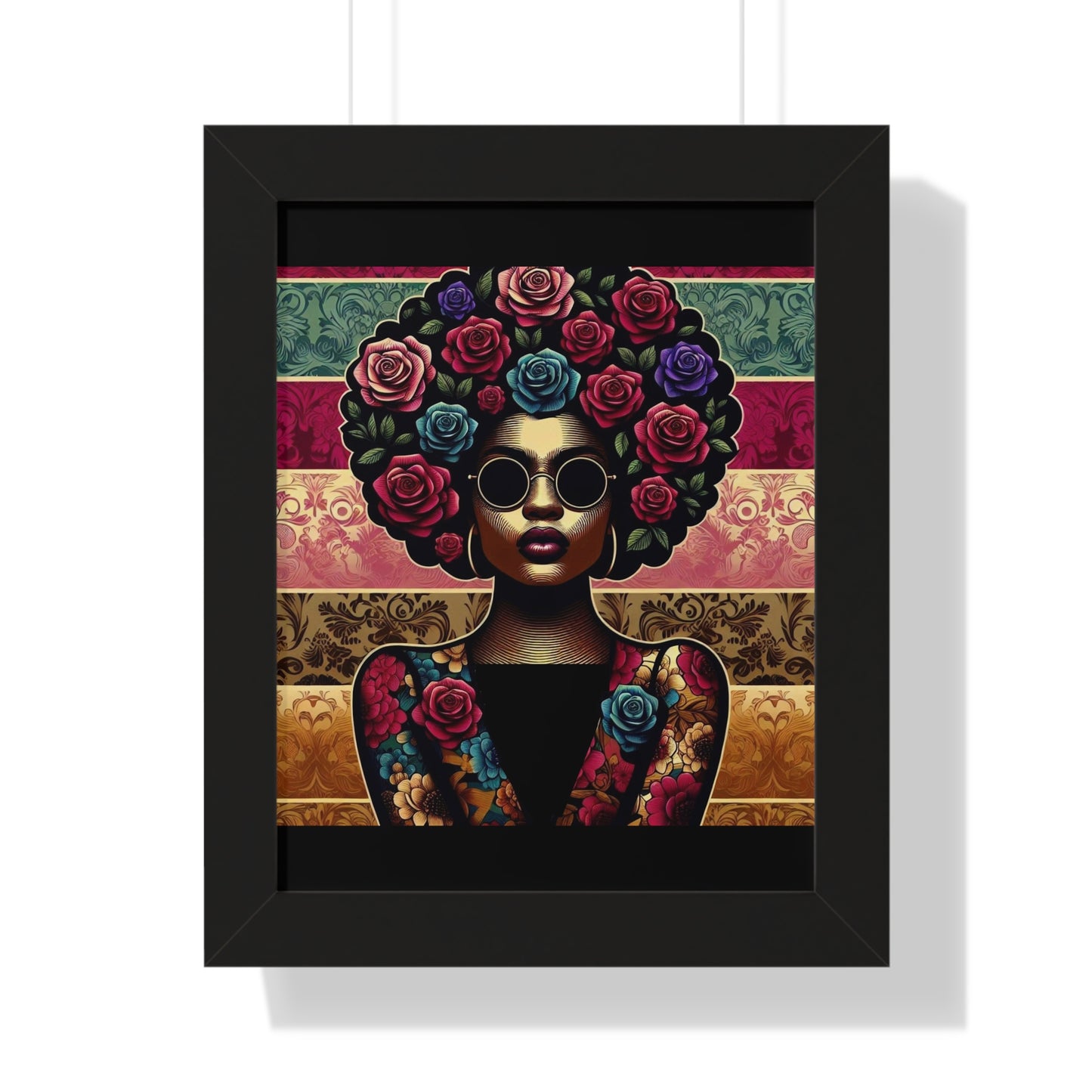 Vertical Poster Lady In Damask & Roses Wall Art