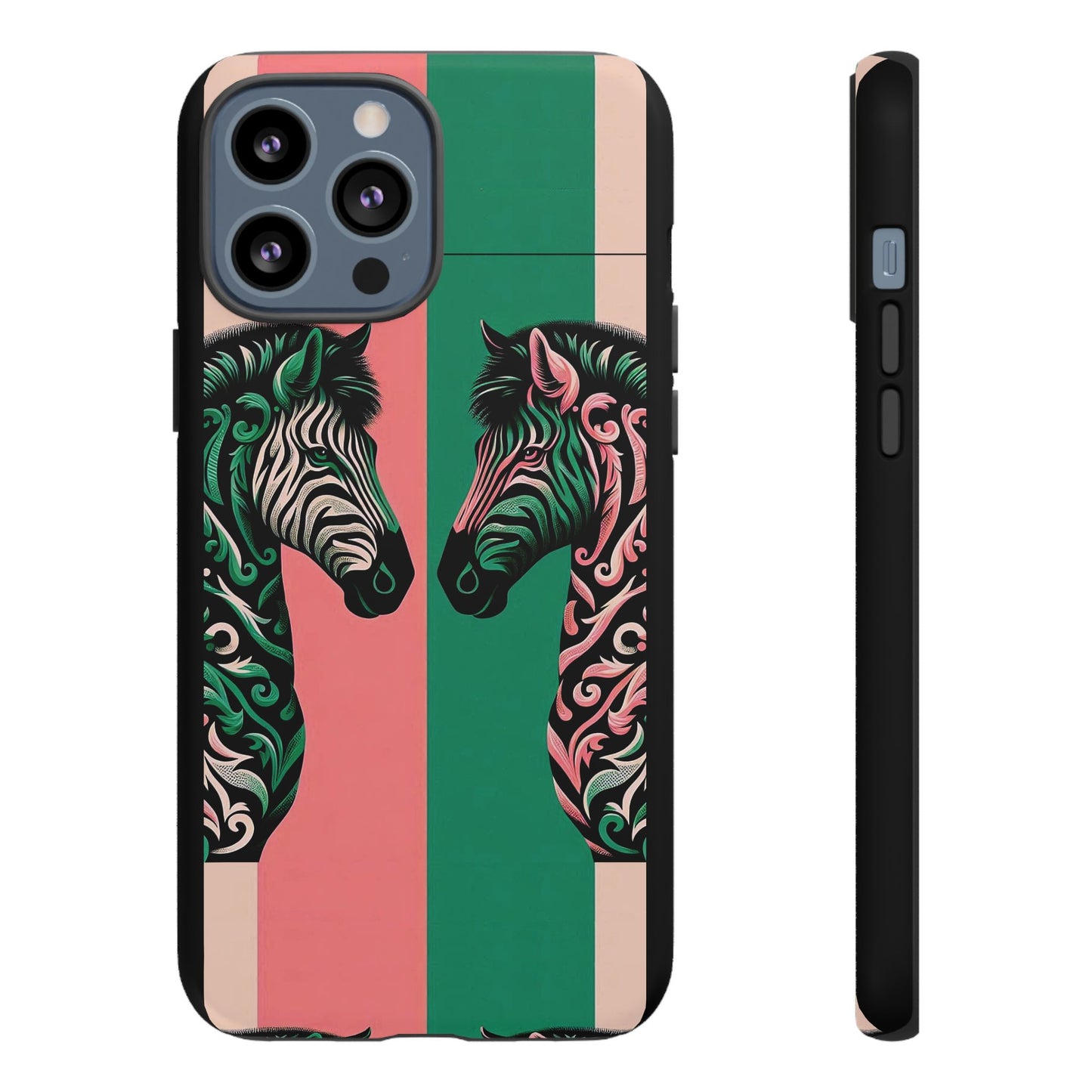 Phone Case - Elegant Pink & Green Zebra Damask Design