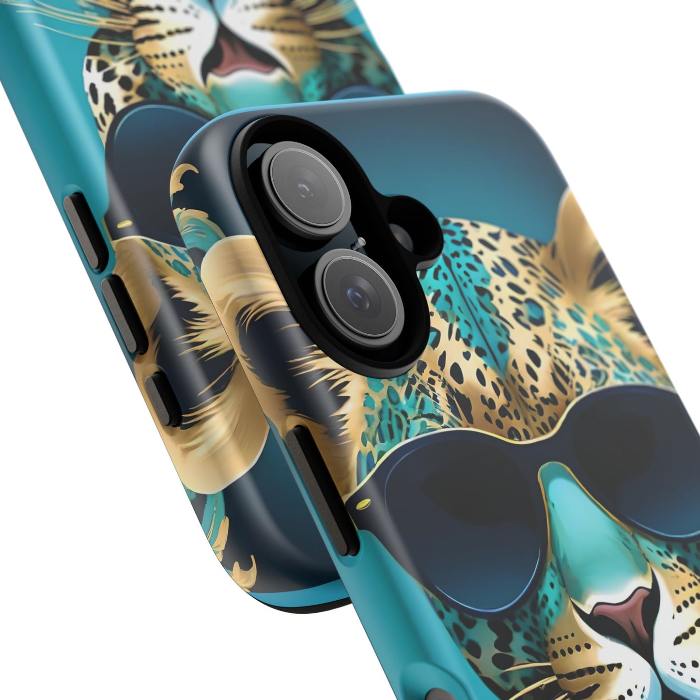 Phone Case - Aqua & Gold Leopard In Sunglasses Design