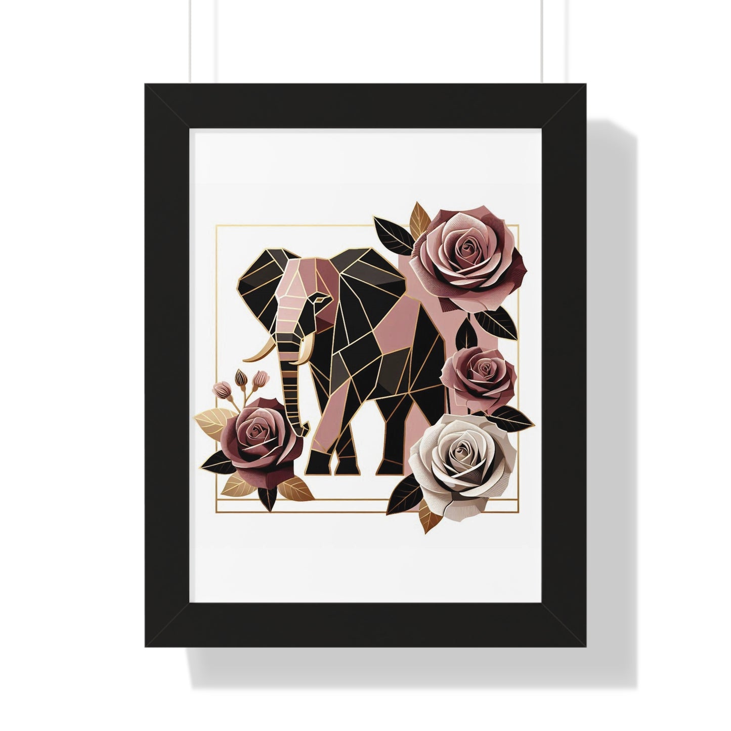 Vertical Poster - Brown & Mauve Elephant & Roses Wall Art