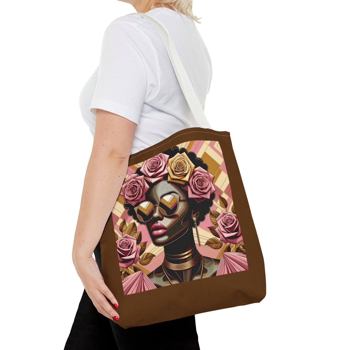 Chic Floral Tote Bag - Fashionable Everyday Accessory, Gift for Her, Boho Style, Shopping Bag, Eco-Friendly Carryall - Pink Roses Lady