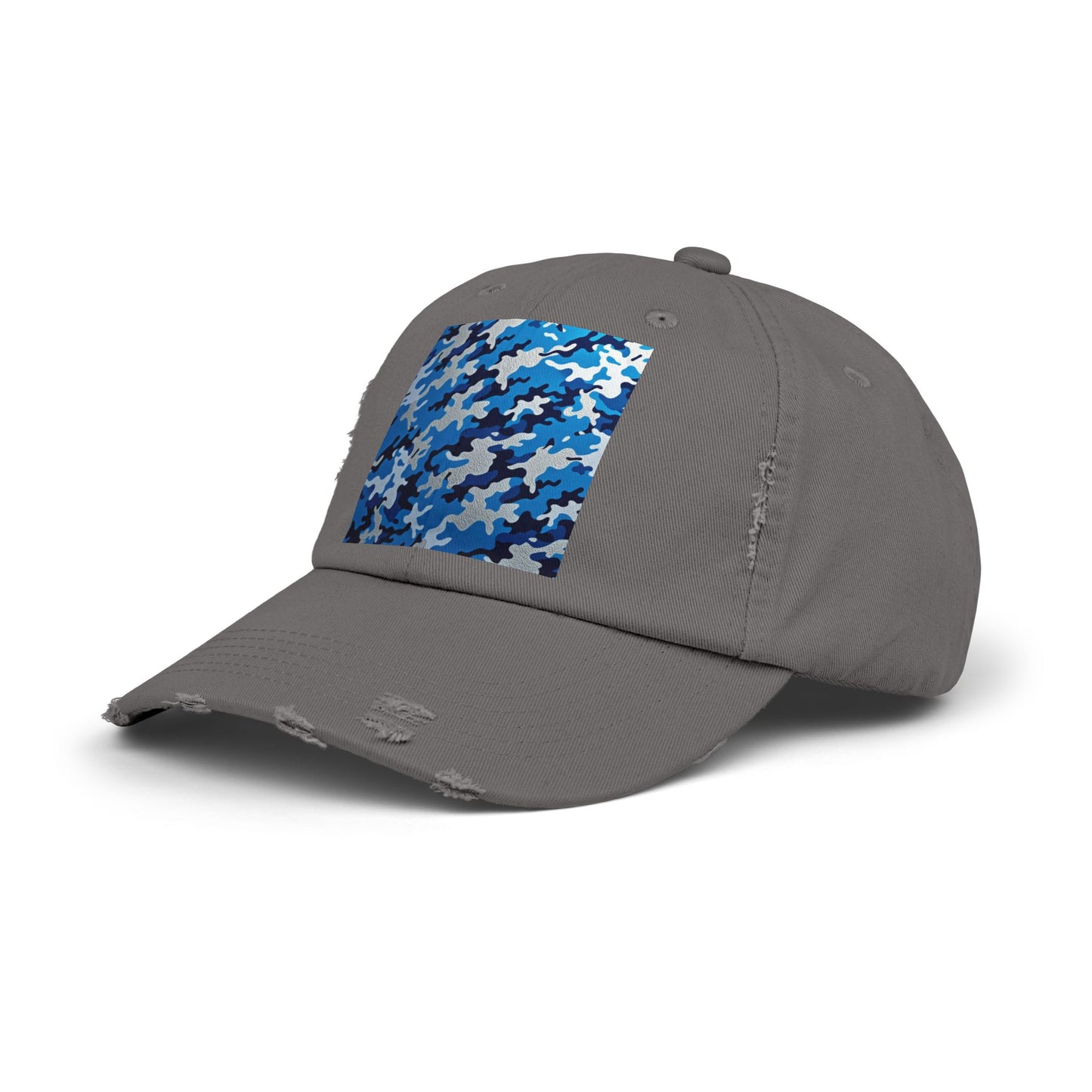 Stylish Unisex Distressed Cap, Casual Summer Hat, Trendy Gift for Him/Her, Comfortable Everyday Accessory - Blue Camo