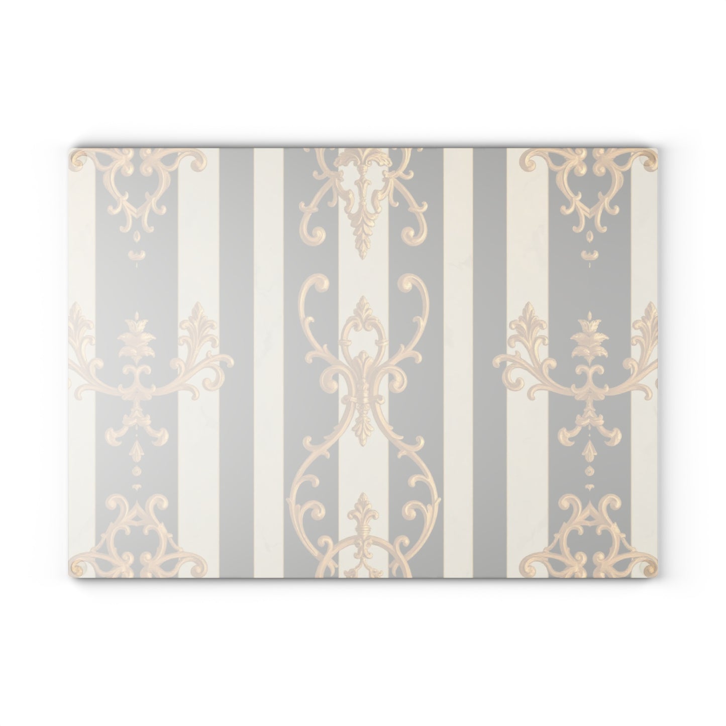 Elegant Black and Alabaster Striped Baroque Glass Cutting Board with Gold and Black Design, Kitchen Decor, Gift for Chefs, Wedding Present