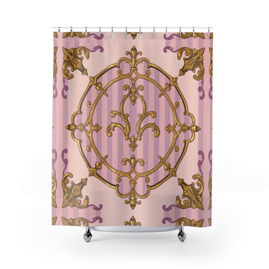 Elegant Vintage Lavender & Alabaster Striped Gold Baroque Shower Curtain, Luxury Bathroom Decor, Home Makeover, Gift for Her
