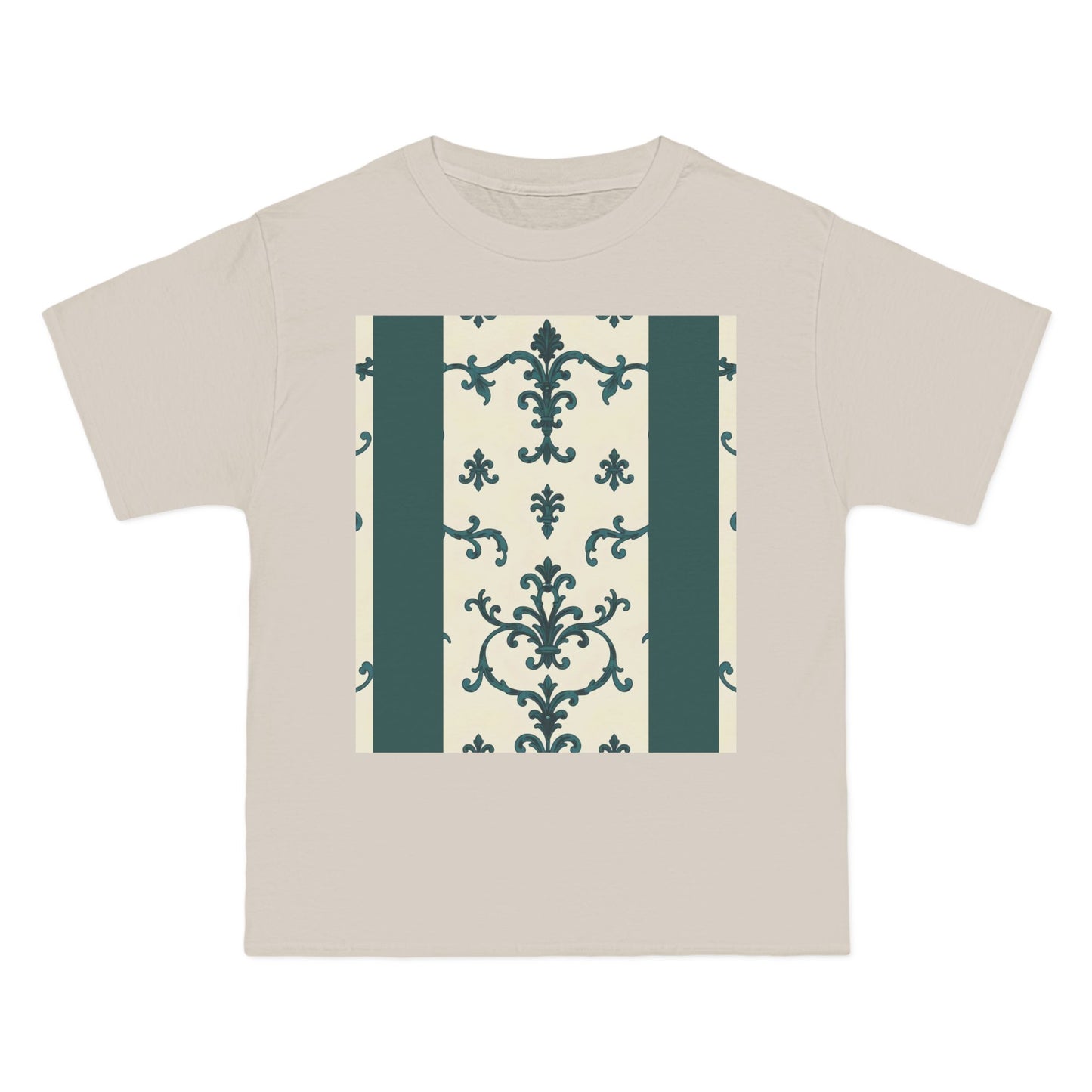 Vintage-Inspired Short-Sleeve T-Shirt, Casual Wear, Graphic Tee, Summer Outfit, Gift for Friends, Retro Design - Teal Striped Rococo