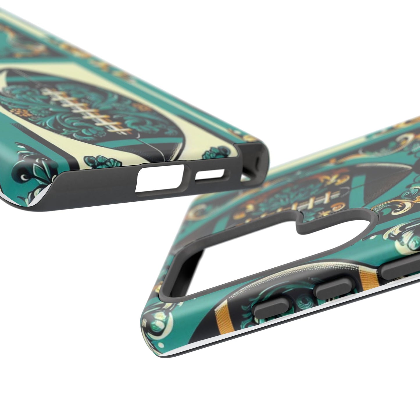 Elegant Floral Motif Phone Case - Tough Cases with Vintage Design -  Damask Teal, Gold & Black Footballs
