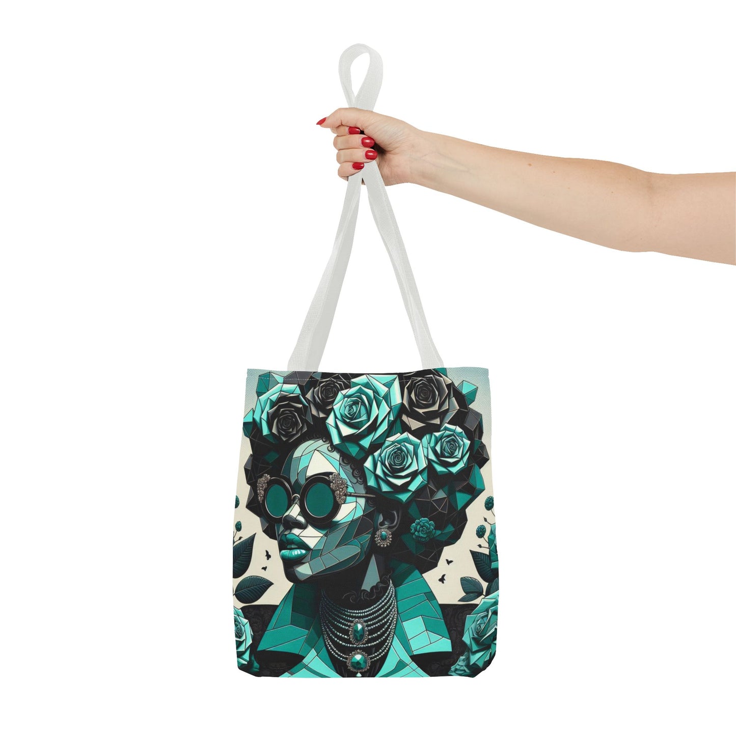 Chic Floral Tote Bag - Stylish Eco-Friendly Handbag for Everyday Use, Perfect for Gifts, Shopping, Beach, Art Lovers - Turquoise & Black Roses Lady