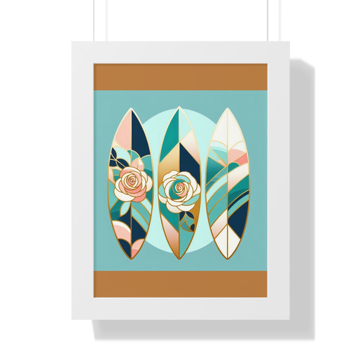 Vertical Poster - Blue, Pink & Aqua Surfboard & Roses Wall Art
