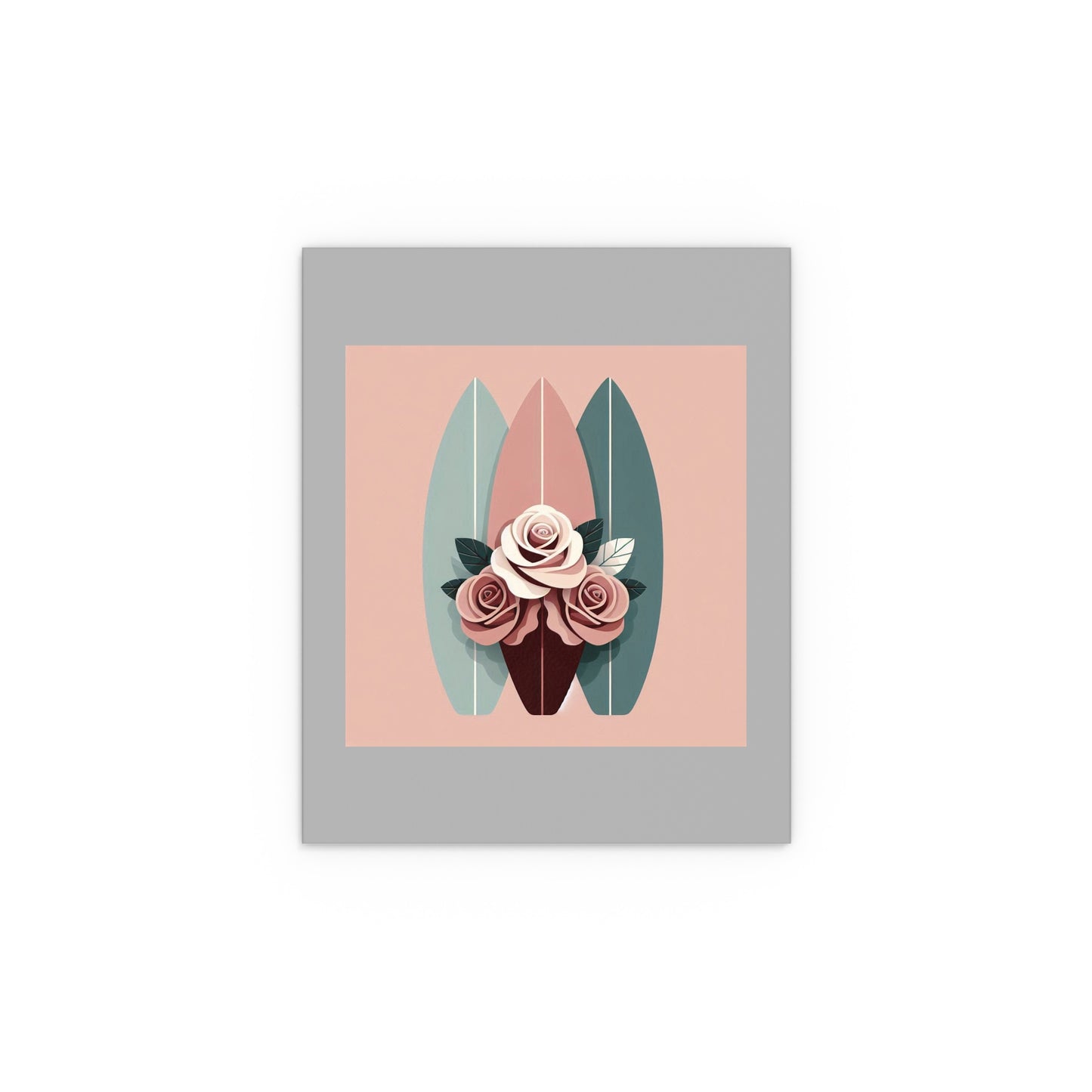 Elegant Floral Silk Poster - Indoor/Outdoor Wall Art for Home Decor - Burgundy, Matte Mauve & Teal Surfboard & Roses