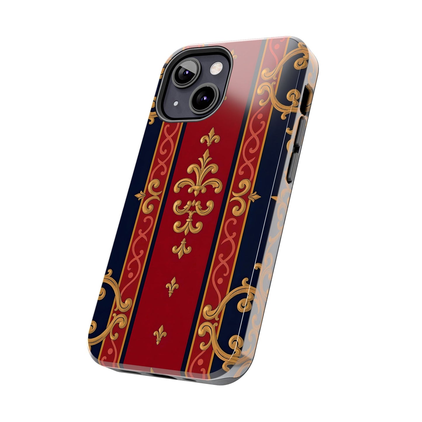 Elegant Vintage Phone Cases, Tough Phone Cover, Stylish Cell Phone Accessories, Durable Phone Protection - Midnight Blue & Dusk Red Gold Baroque