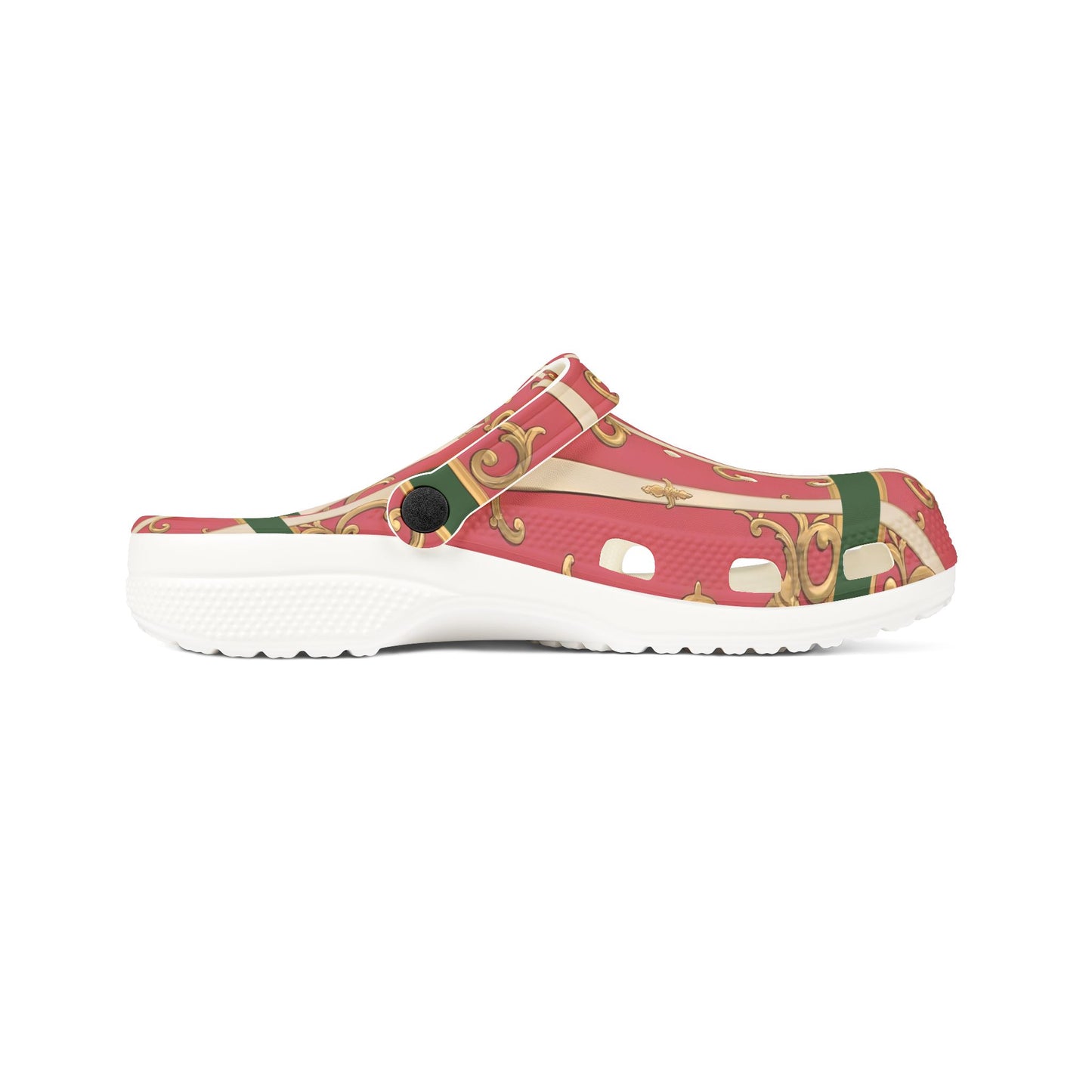 Chic Green Border Pink Striped Baroque EVA Foam Clogs - Stylish Garden Footwear, Comfortable Slippers, Perfect for Summer