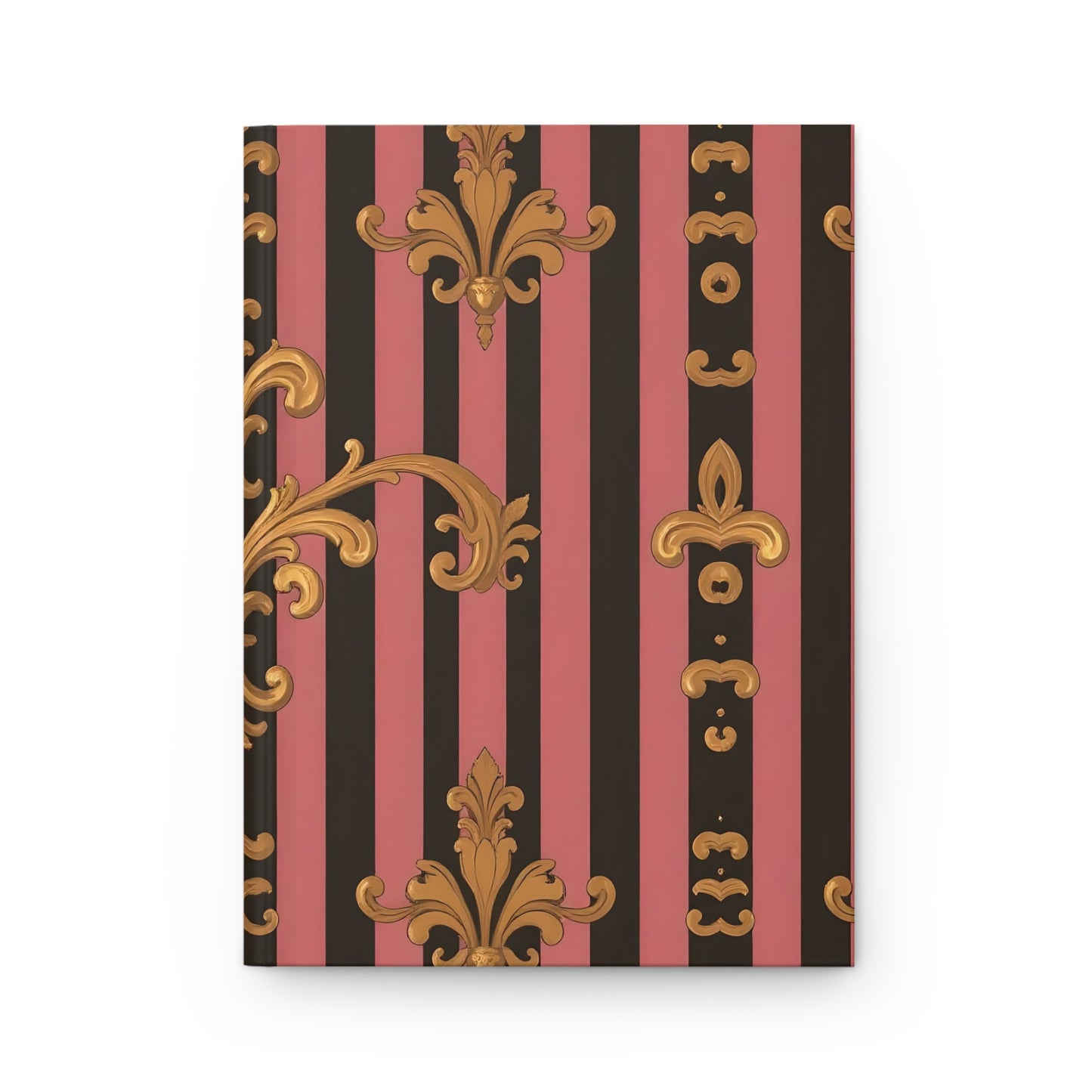 Elegant Floral Motif Hardcover Journal - Stylish Writing Notebook - Mauve Striped Gold Damask