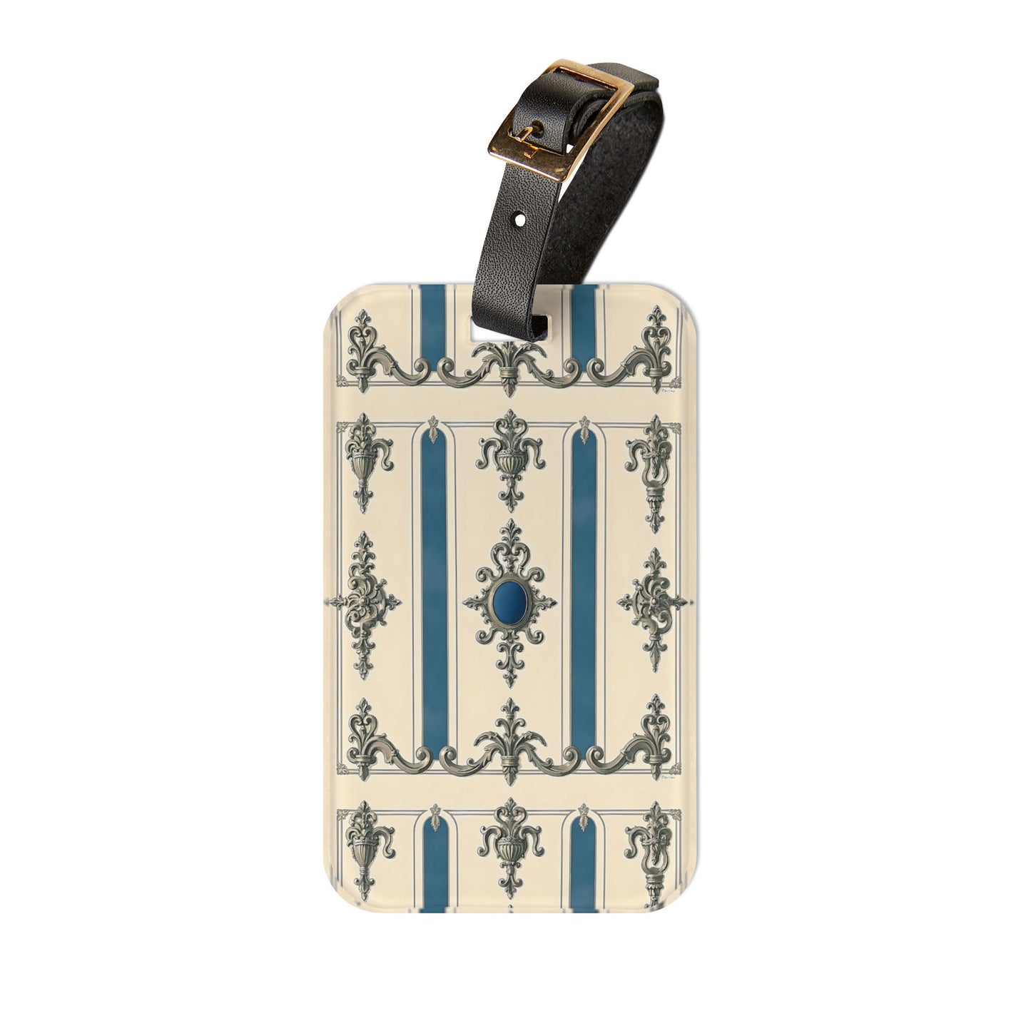 Elegant Vintage-Style Luggage Tag - Travel Accessory for Stylish Wanderers - Alabaster & Ocean Blue Baroque