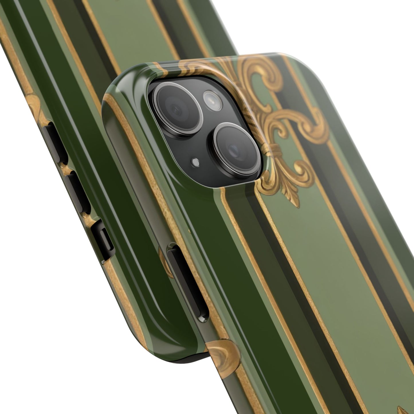 Elegant Tough Phone Cases - Baroque Design, Durable Cell Phone Covers, Unique Gifts for Her, Holiday Gifts - Green Striped Gold Baroque