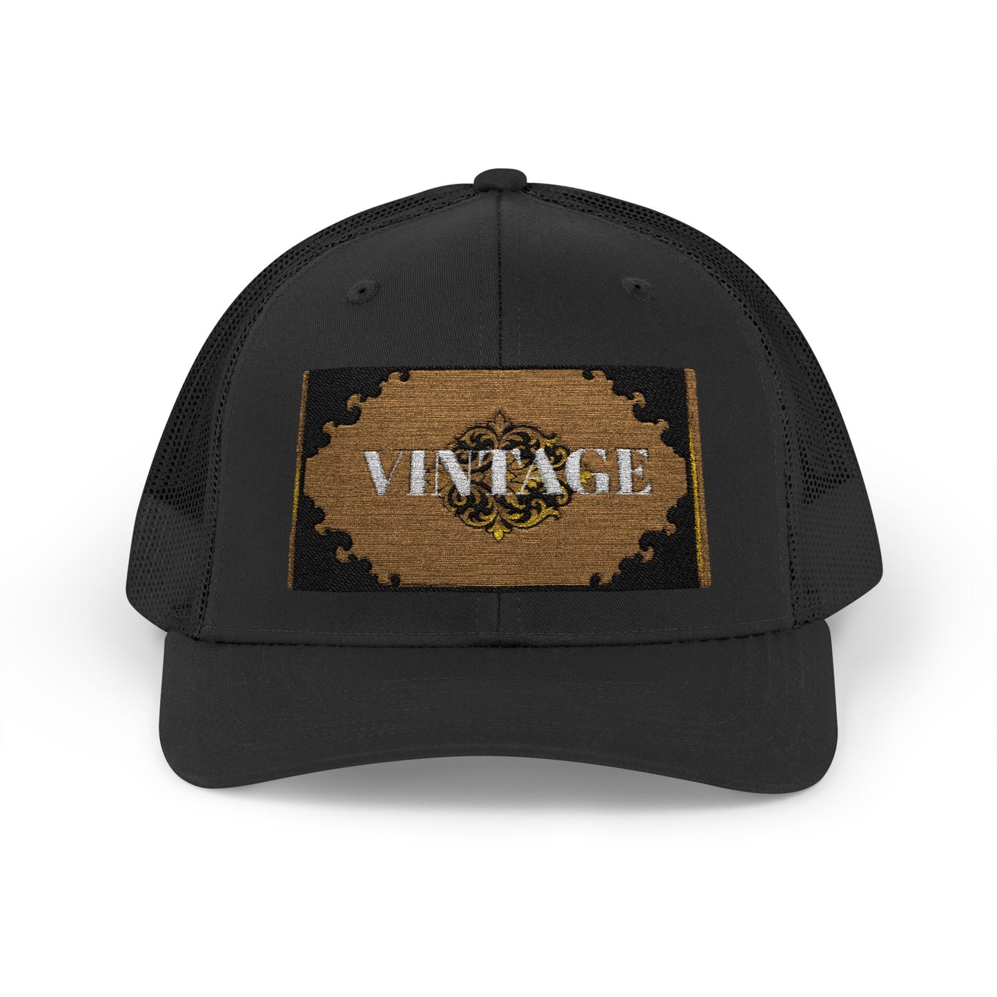 Mauve & Black-Gold Vintage Baroque Patch Trucker Cap