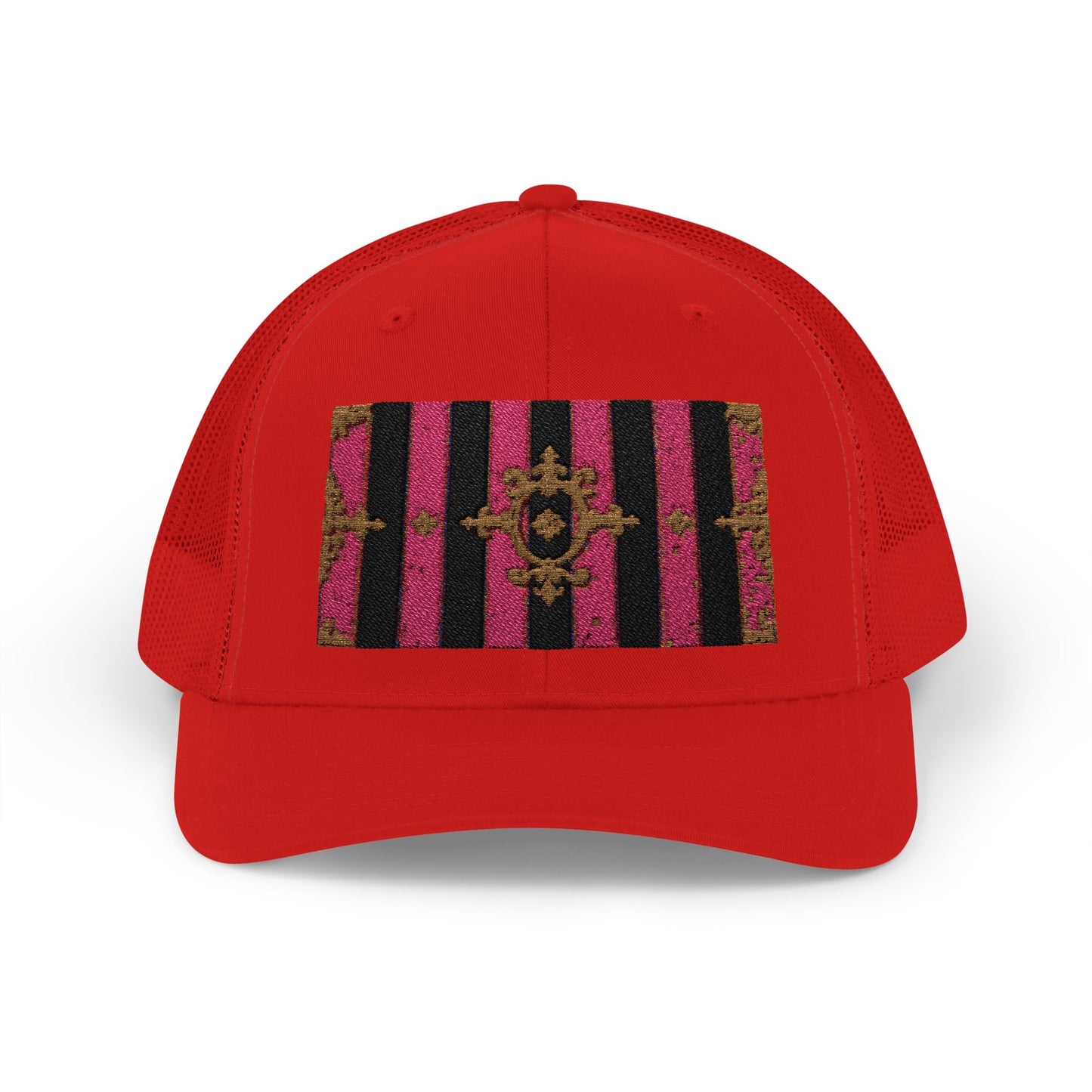 Stylish Snapback Trucker Cap with Black & Mauve Striped Gold Baroque, Trendy Fashion Hat, Perfect Gift for Him/Her