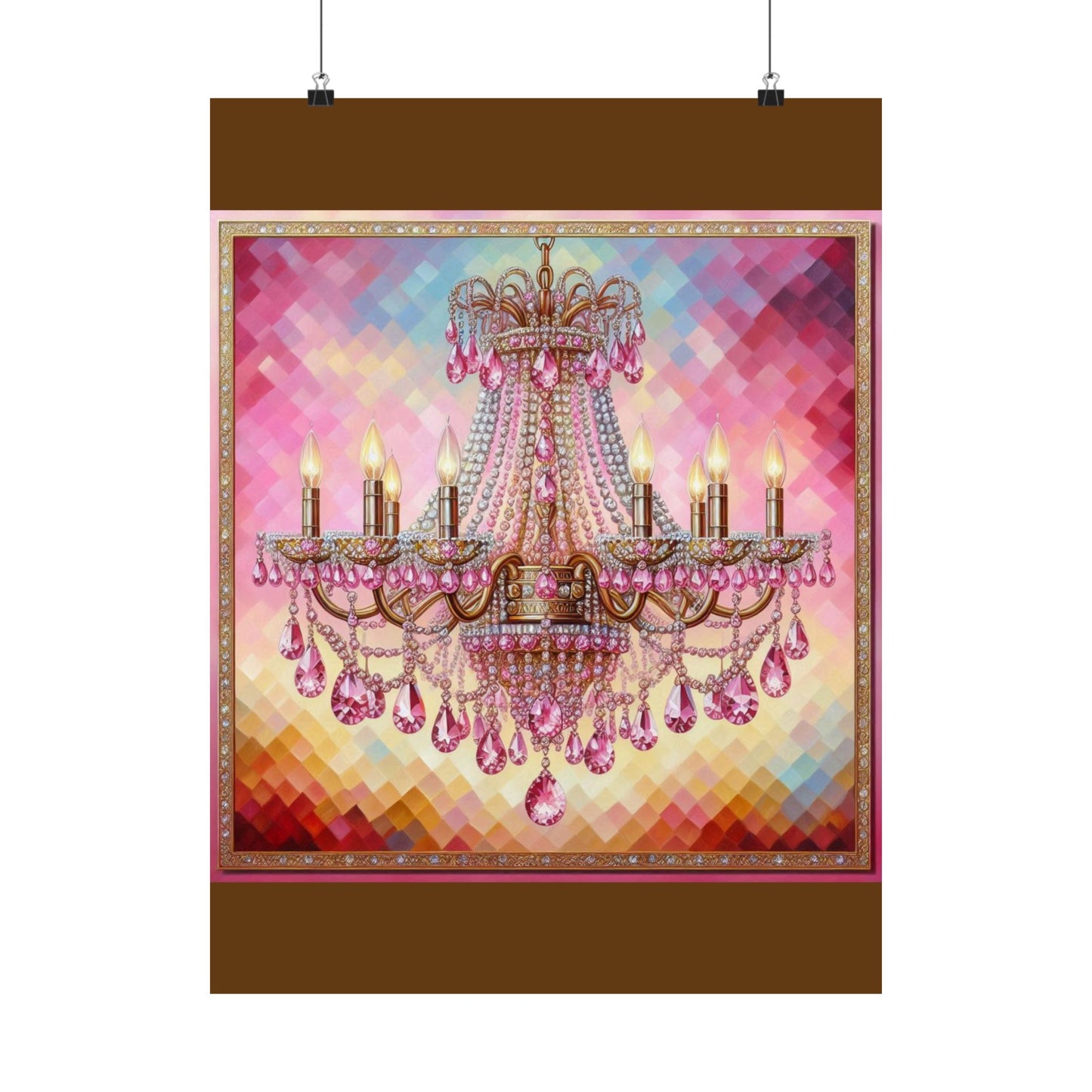 Glamorous Chandelier Satin Poster - Elegant Wall Art, Home Decor, Gift for Weddings, Birthdays, Art Lovers, Party Decor - Pink Jeweled Chandelier