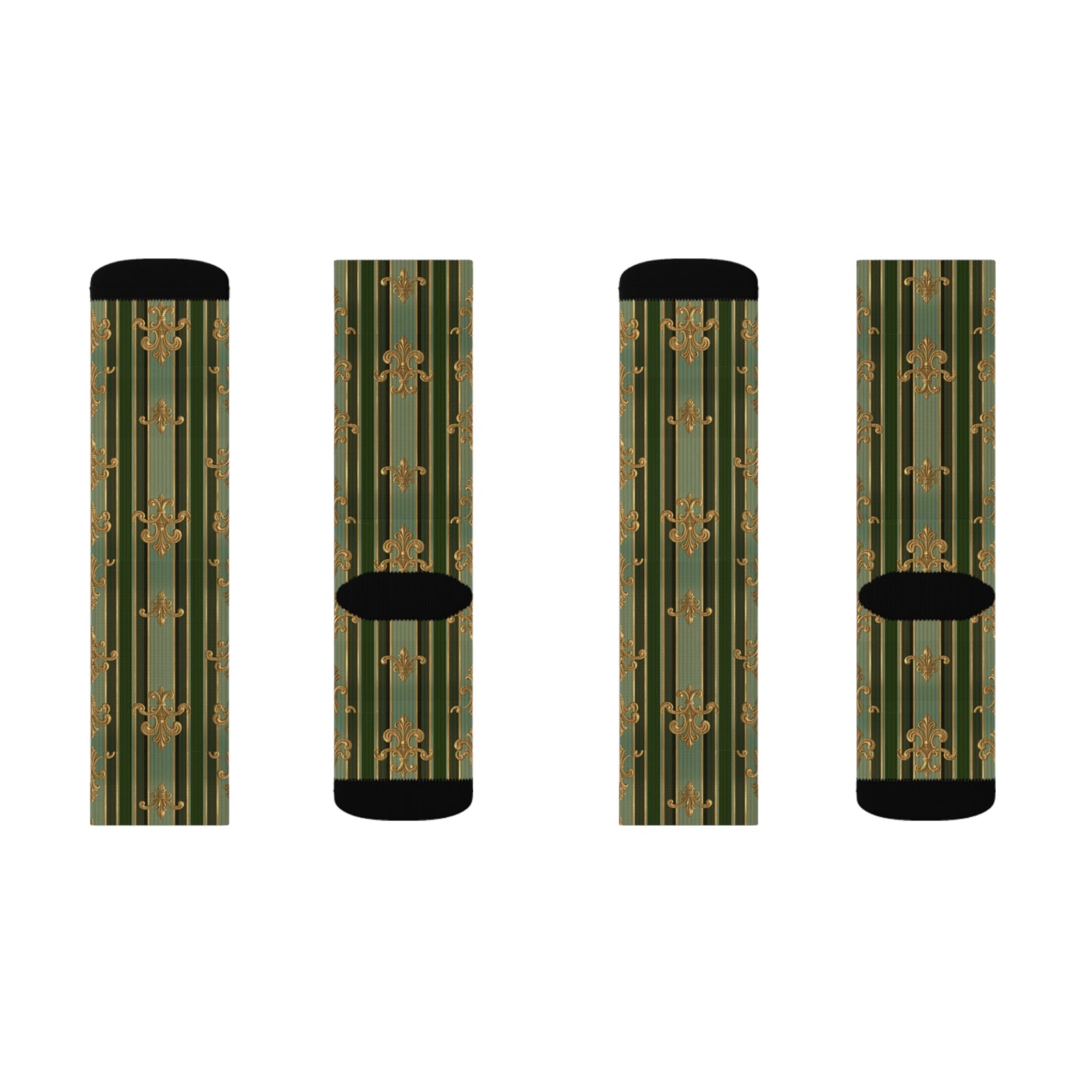 Stylish Floral Sublimation Socks | Unique Gift for Fashion Lovers, Comfortable Daily Wear - Green Striped Gold Baroque