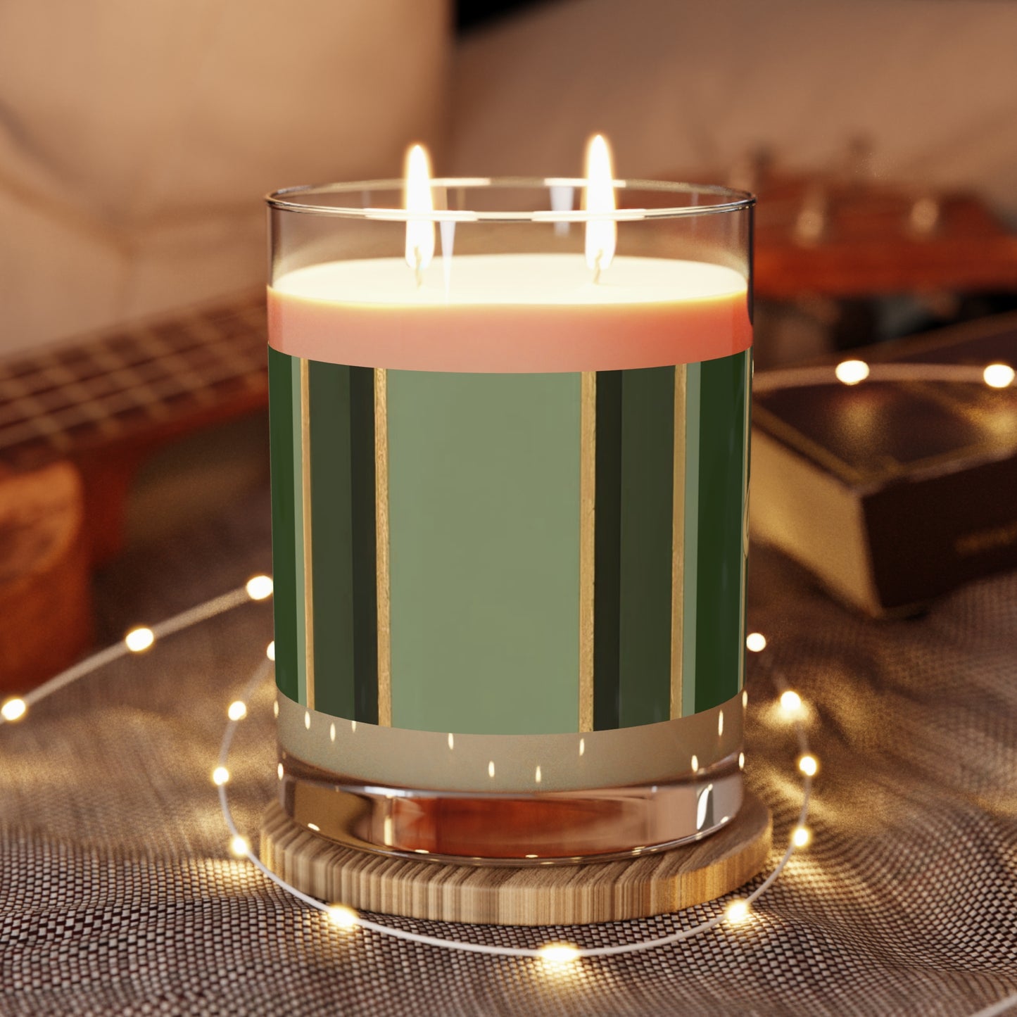 Elegant Scented Candle - Luxurious Home Decor, Aromatherapy Gift, Relaxation, Self-Care, Gift for Her, Eco-friendly - Green Striped Gold Baroque
