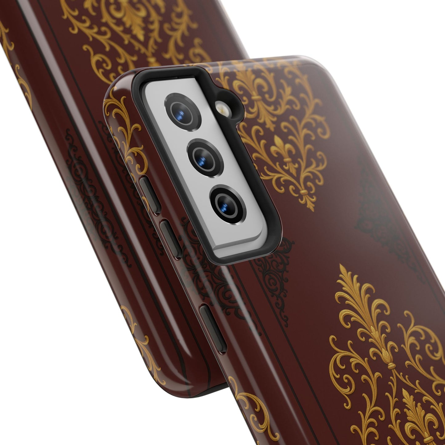 Dusk Burgundy-Black & Gold Baroque Tough Phone Case — Ornate Gold Baroque on Burgundy