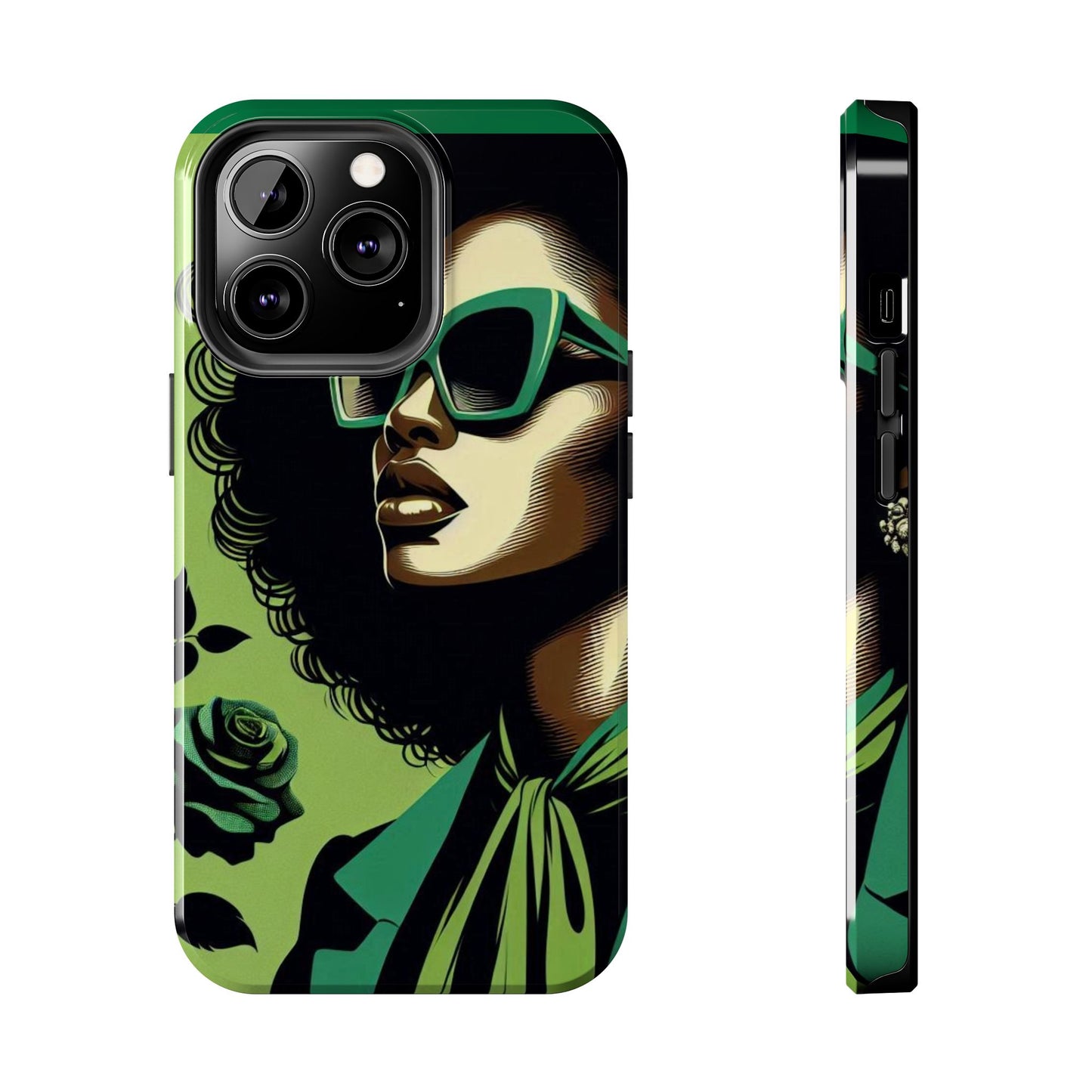 Chic Tough Phone Case | Artistic Green & Black Design | Phone Protection, Gift for Her, Stylish Accessory, Trendy Tech - Lady in Green