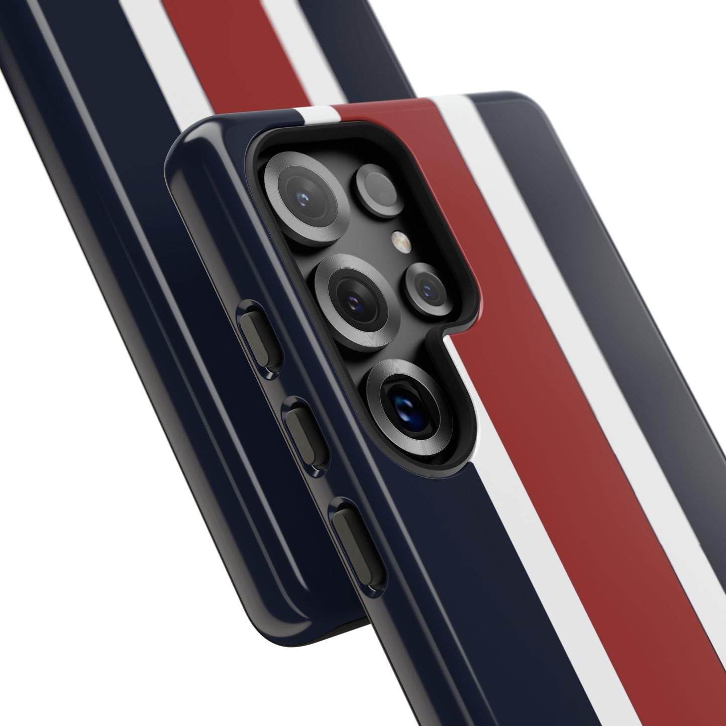 Lunar Midnight & Red-White Striped Stylish Phone Case - Tough Cases, Custom iPhone Cover, Sleek Phone Accessories, Gifts for Him/Her