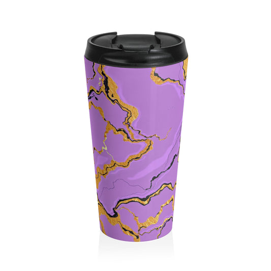 Elegant Marble Travel Mug, Stylish Travel Cup, Insulated Coffee Mug, Unique Gift for Her, Lavender and Gold Theme, Modern Drinkware