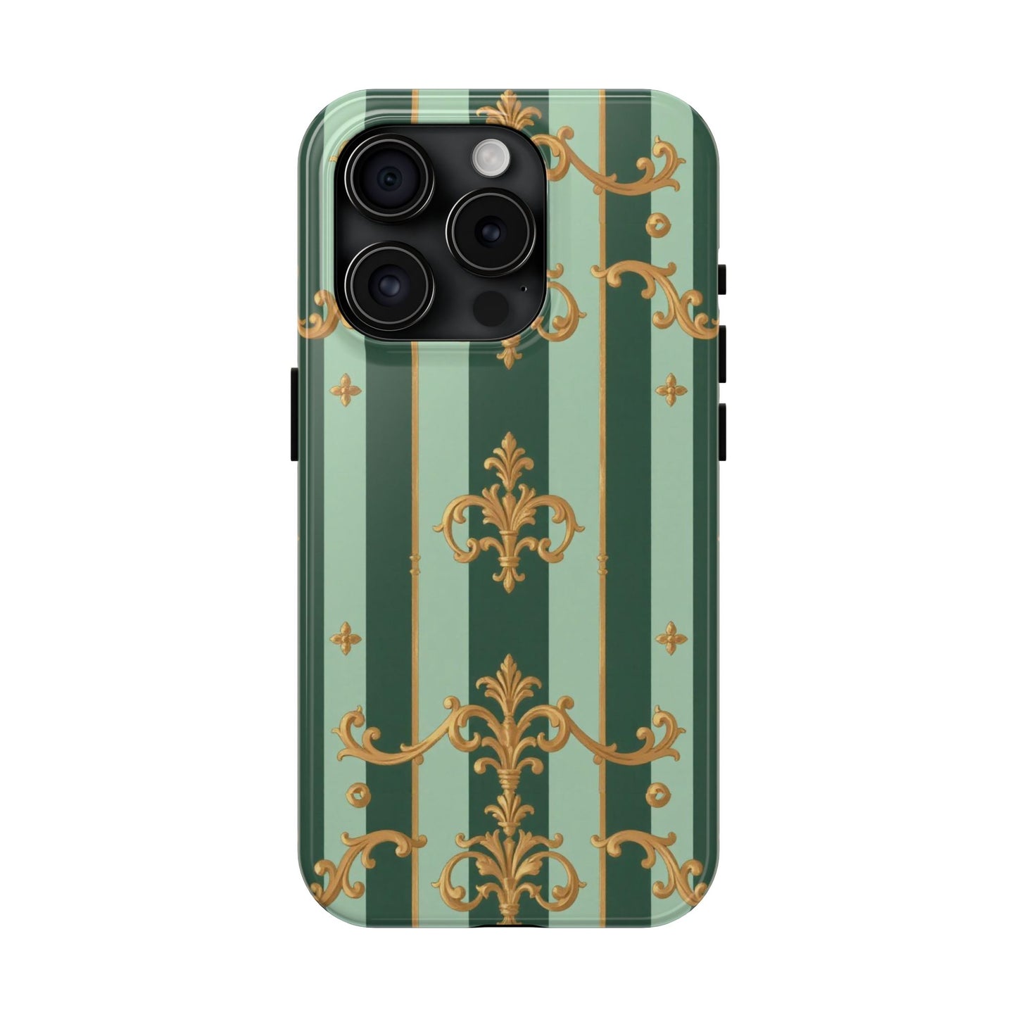 Elegant Floral Tough Phone Cases | Stylish Phone Protection, Gift for Her, Trendy Accessory, Unique Decor - Mint Green & Teal Striped Gold Baroque