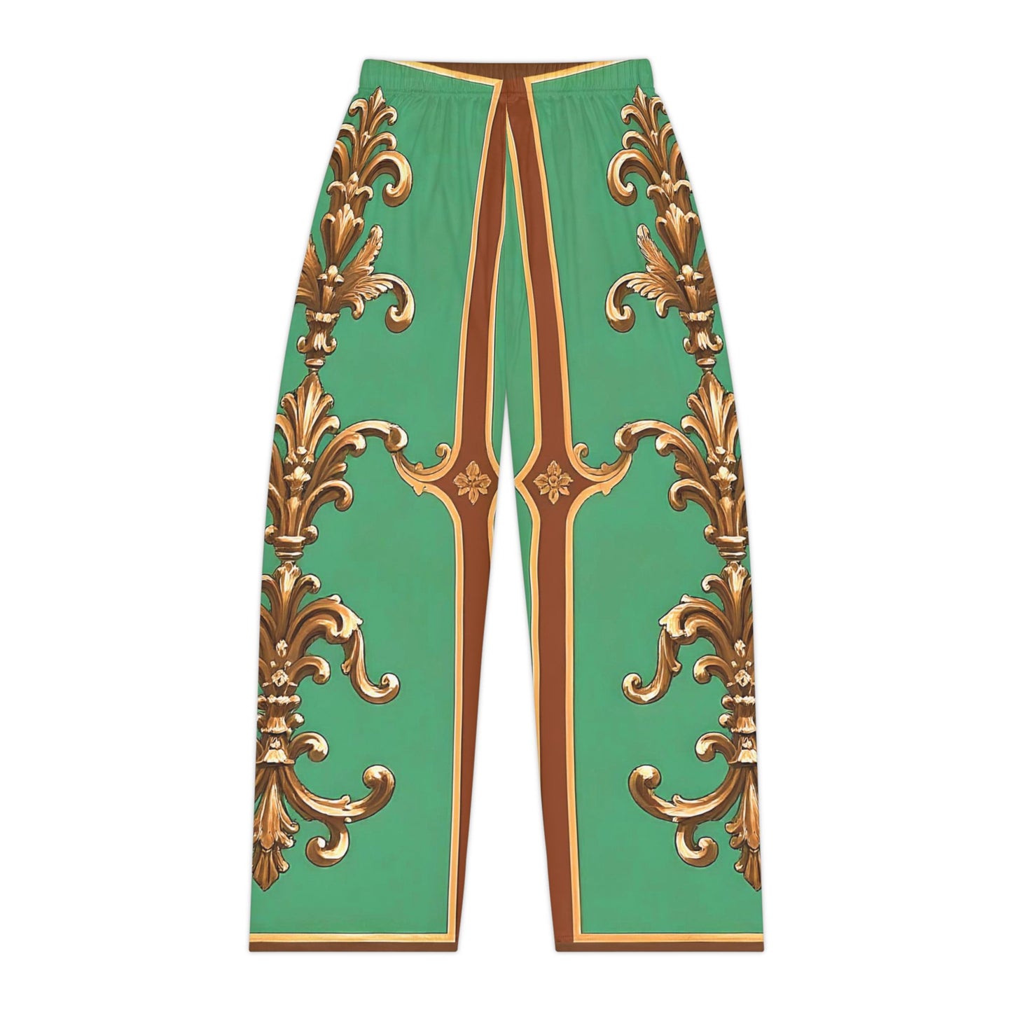 Elegant Green Floral Women's Pajama Pants - Stylish Comfort for Relaxation - Rust & Green Striped Baroque