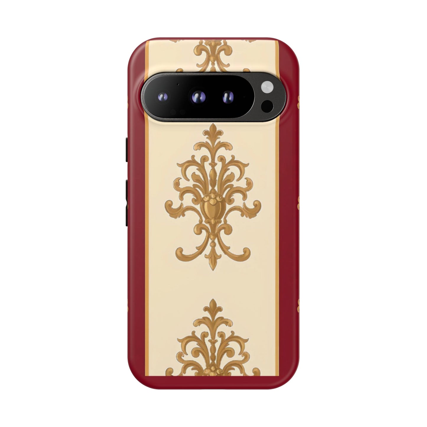 Elegant Floral Motif Phone Case - Tough Cases with Vintage Design - Dusk Red Striped Gold Damask