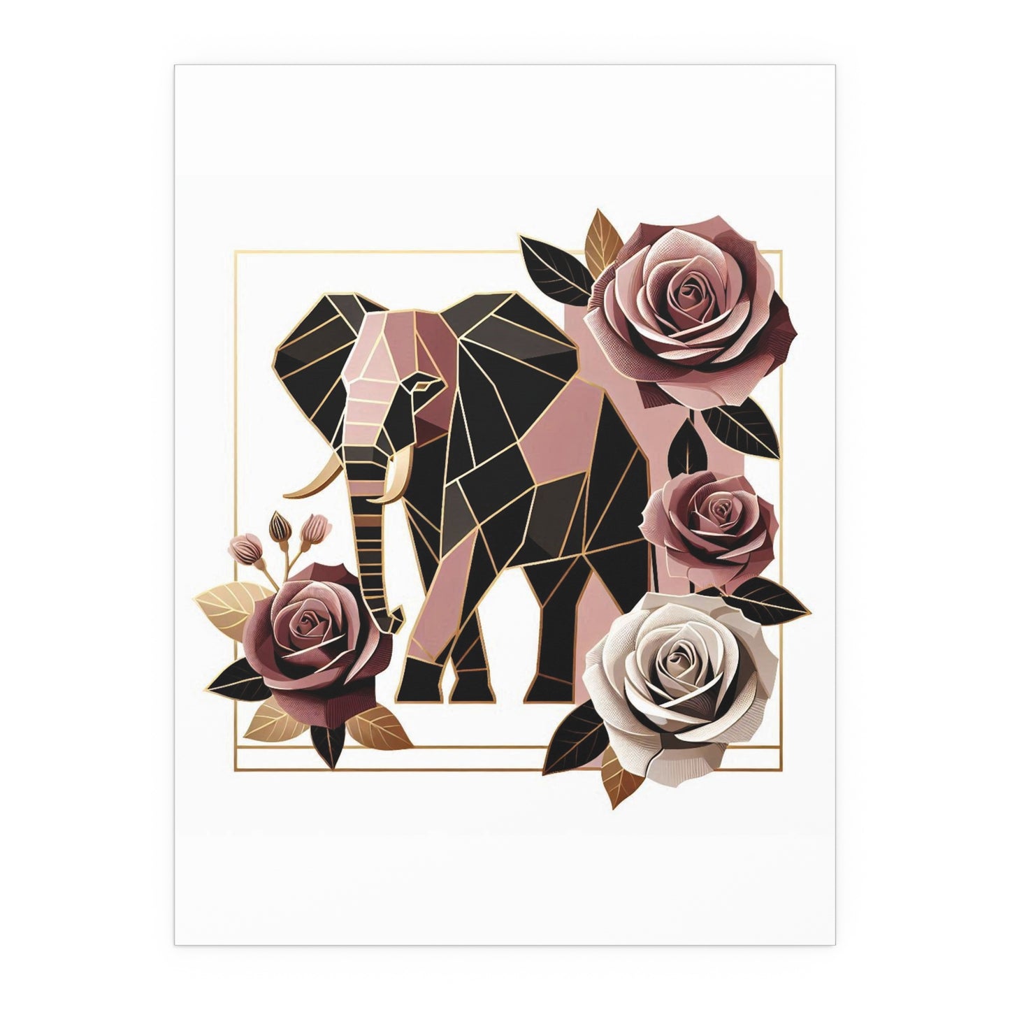 Elegant Floral Silk Poster - Indoor/Outdoor Wall Art for Home Decor - Brown & Mauve Elephant & Roses