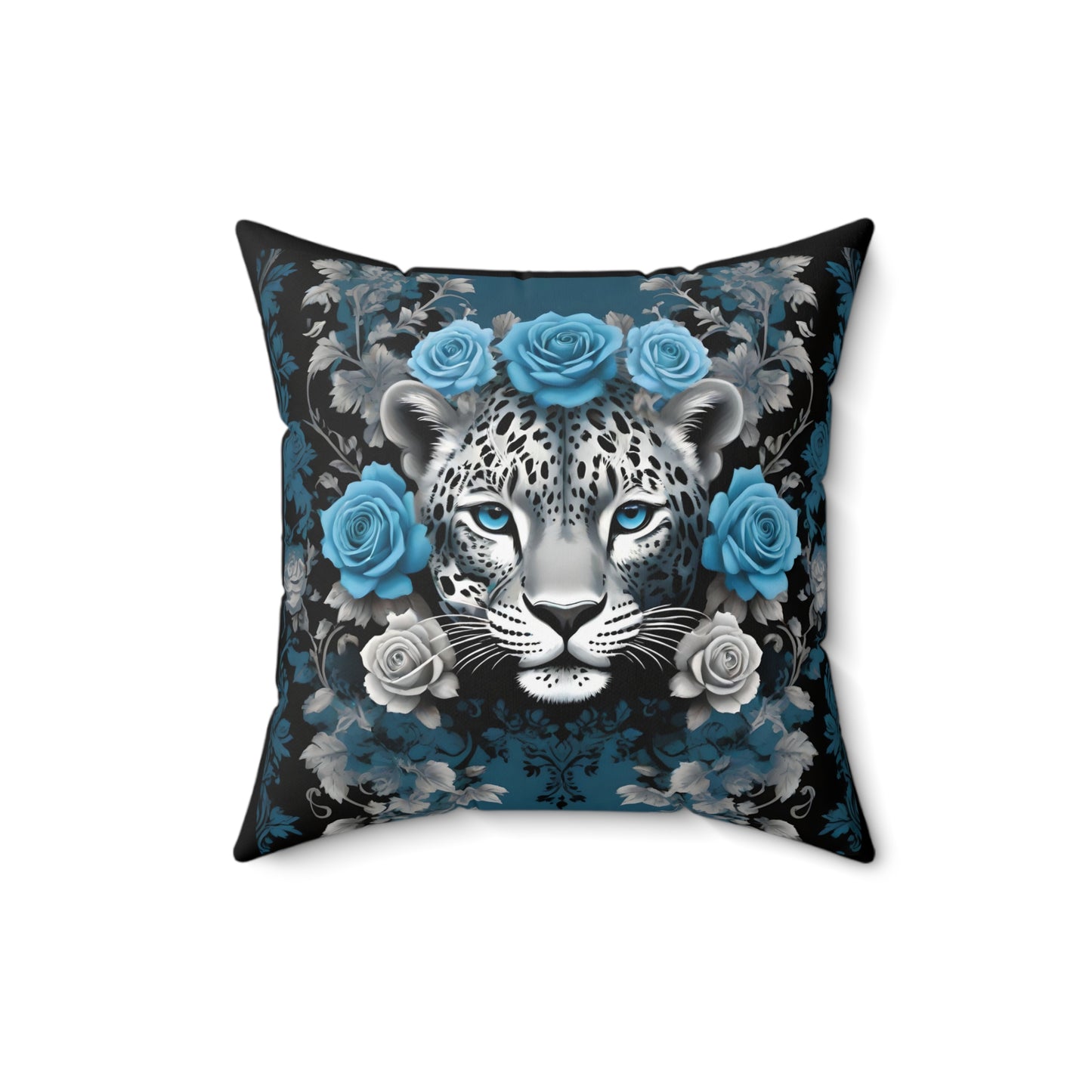 Exotic Elegance Leopard Floral Throw Pillow - Silver Leopard