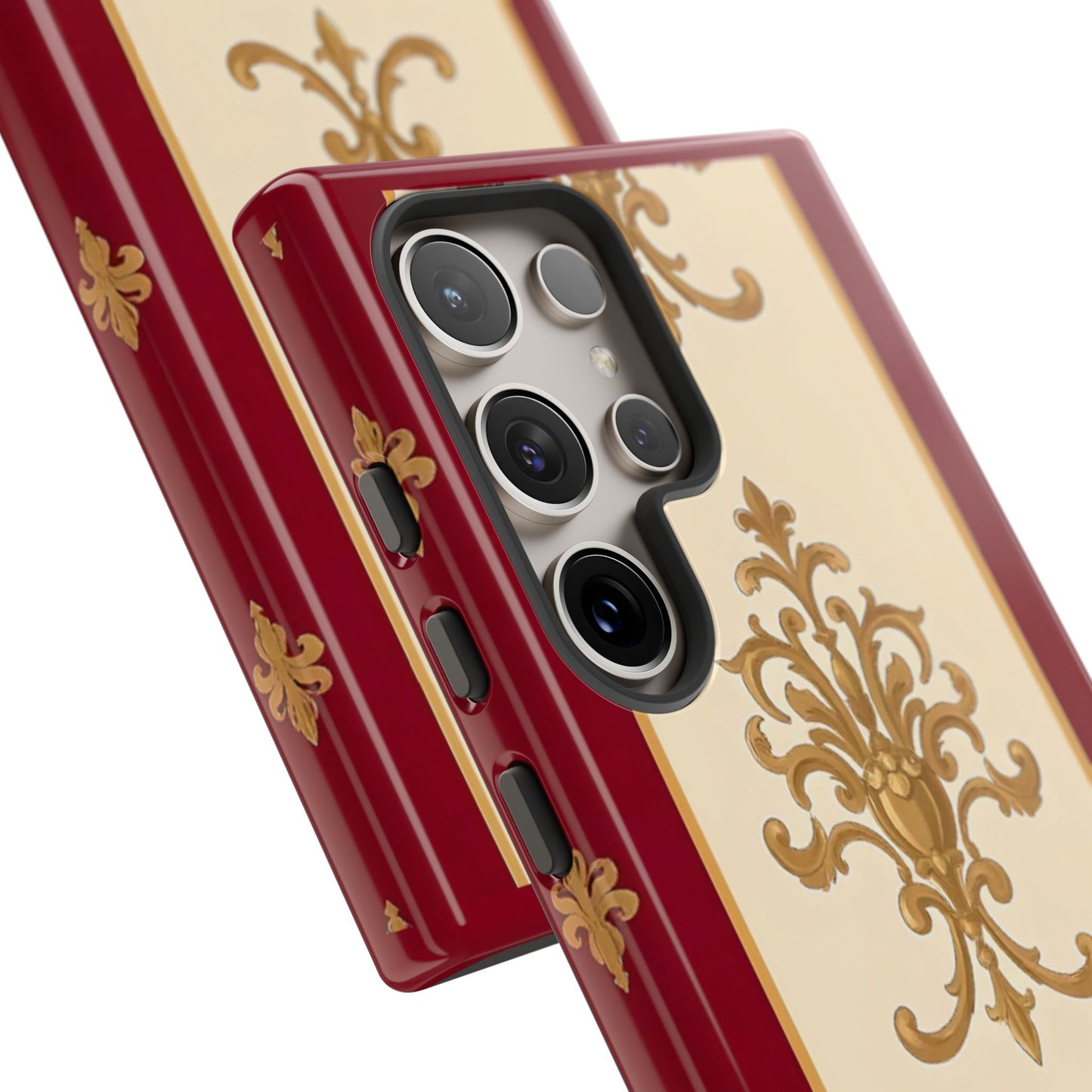 Elegant Floral Motif Phone Case - Tough Cases with Vintage Design - Dusk Red Striped Gold Damask