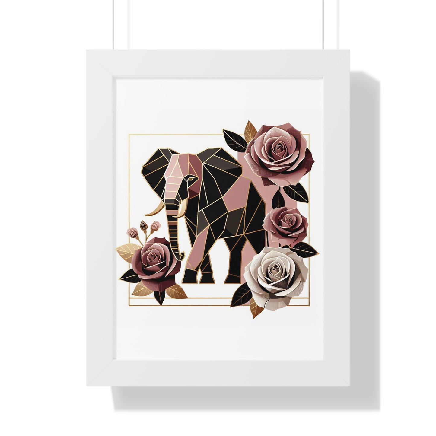 Vertical Poster - Brown & Mauve Elephant & Roses Wall Art