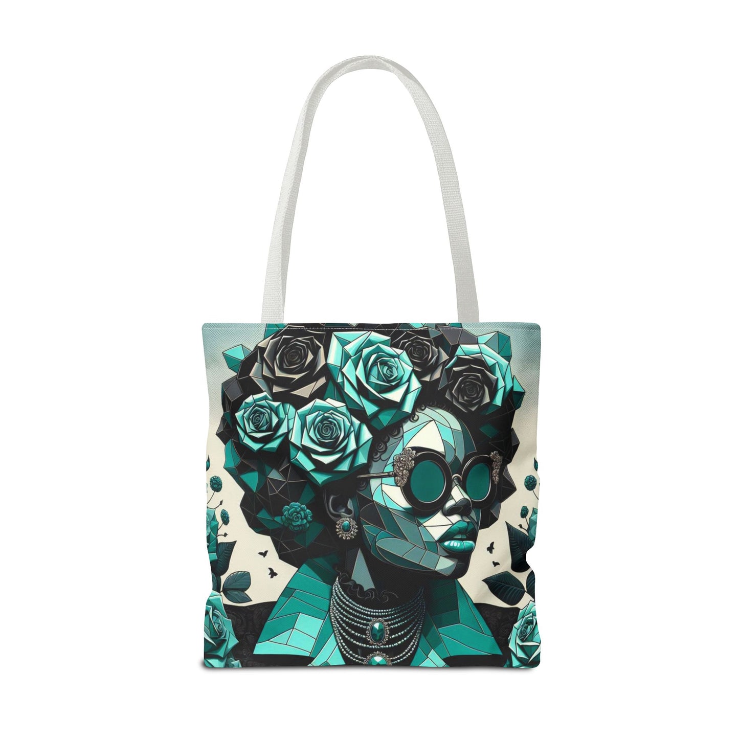 Chic Floral Tote Bag - Stylish Eco-Friendly Handbag for Everyday Use, Perfect for Gifts, Shopping, Beach, Art Lovers - Turquoise & Black Roses Lady