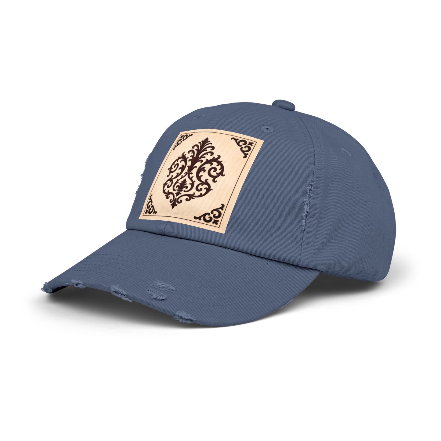 Almond-Beige & Brown Baroque Distressed Cap with Vintage Baroque Patch