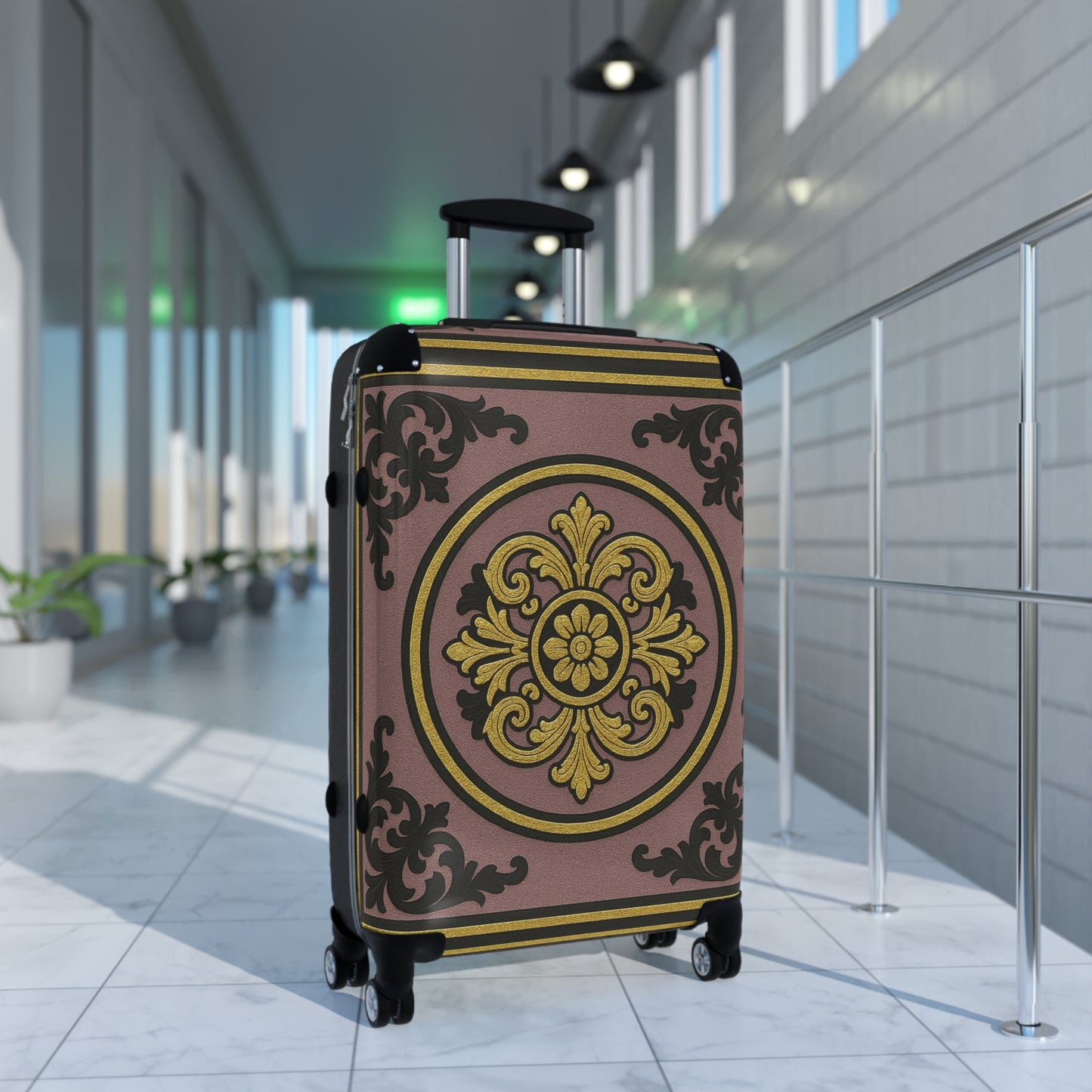 Elegant Gilded Mauve With Gold-Black Baroque Suitcase | Travel Luggage | Vintage Style Bag | Gift for Travelers | Stylish Carry-On | Unique Vacation Gear