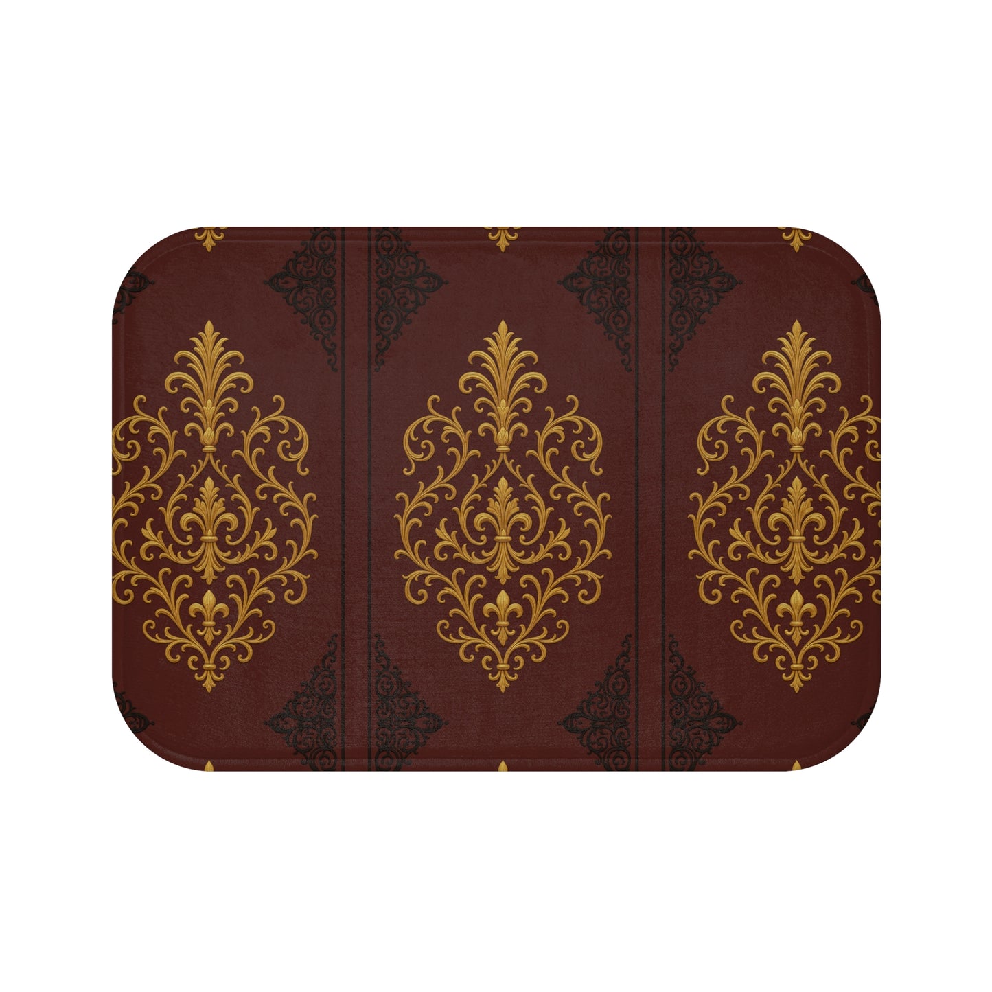 Dusk Burgundy-Black & Gold Baroque Bath Mat — Elegant Burgundy Bathroom Rug