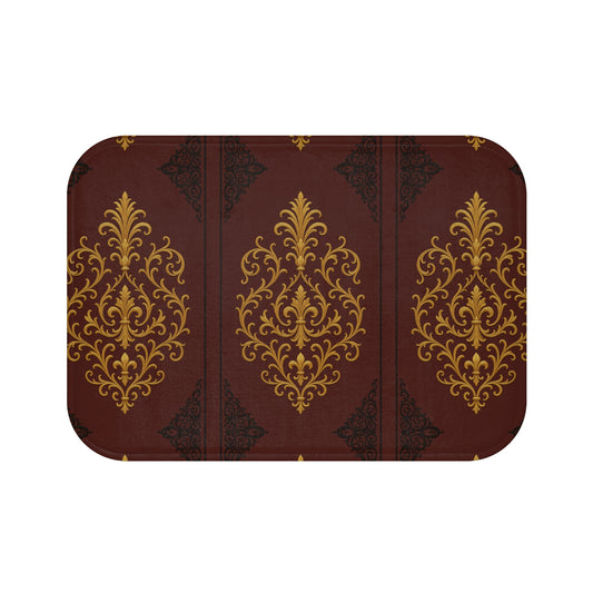 Dusk Burgundy-Black & Gold Baroque Bath Mat — Elegant Burgundy Bathroom Rug