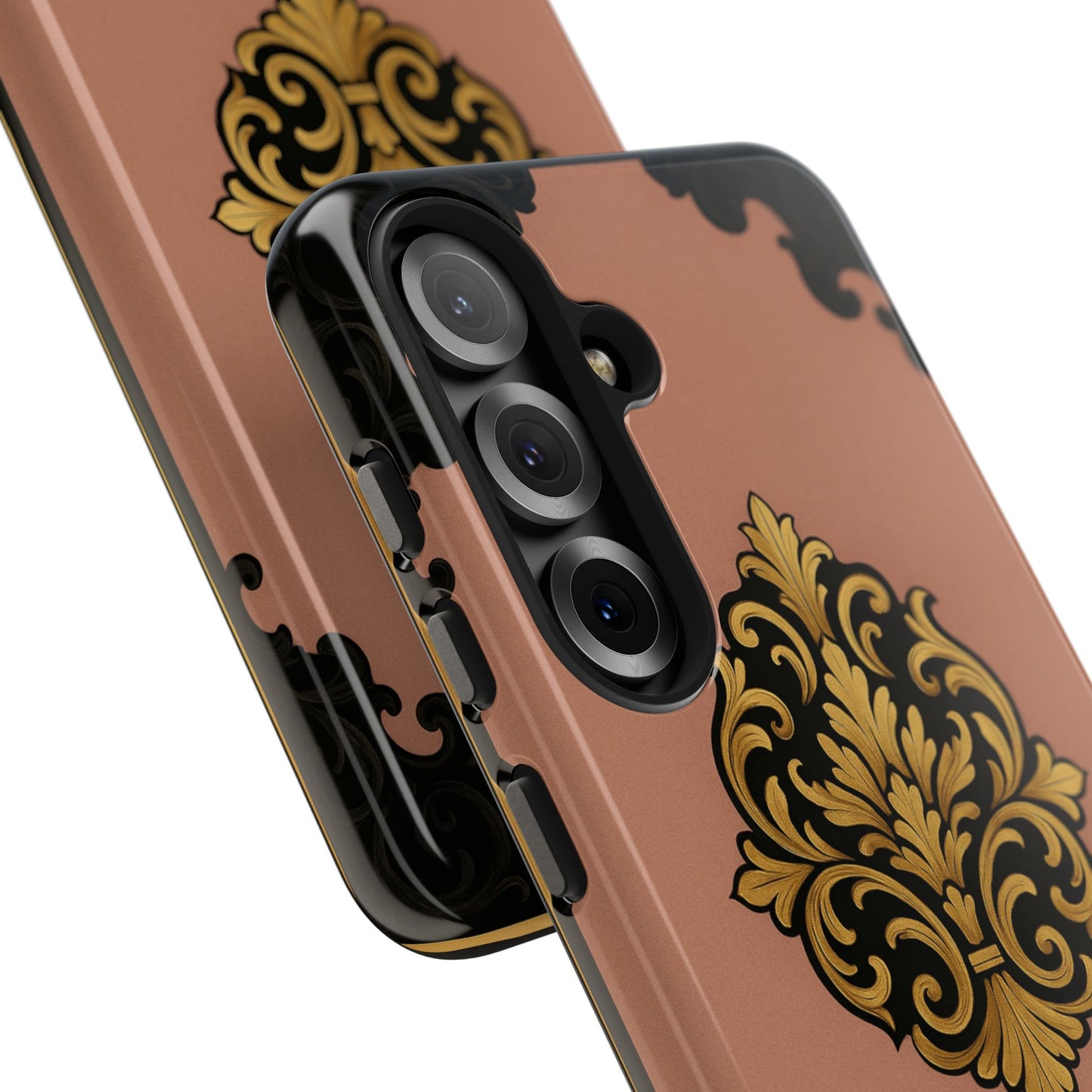 Mauve & Black-Gold Baroque Tough Phone Case — Ornate Protective iPhone Cover