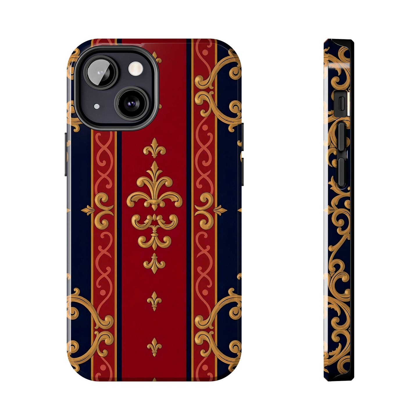 Elegant Vintage Phone Cases, Tough Phone Cover, Stylish Cell Phone Accessories, Durable Phone Protection - Midnight Blue & Dusk Red Gold Baroque
