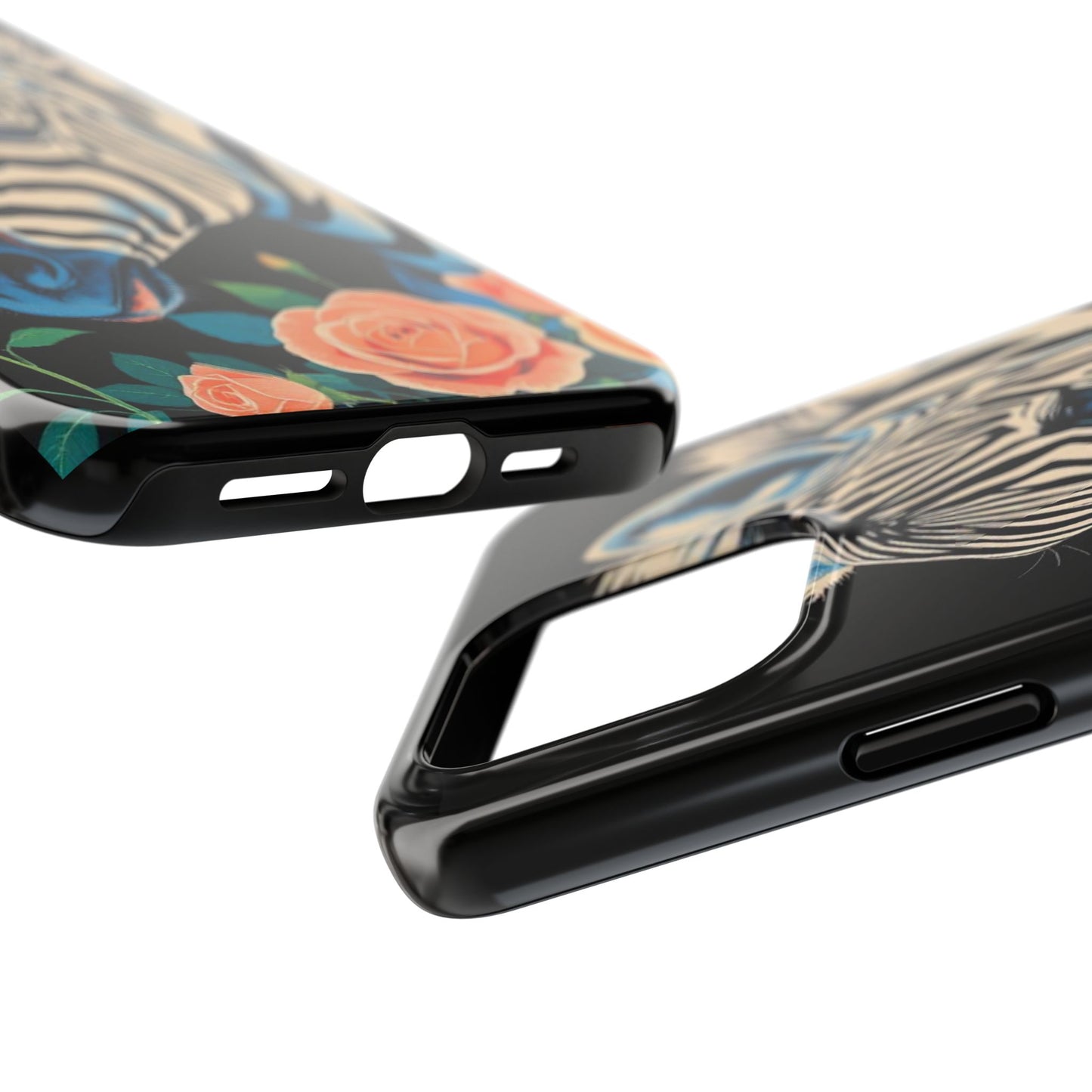 Zebra Tough Phone Case - Trendy Floral Design for Animal Lovers - Blue Zebra & Roses