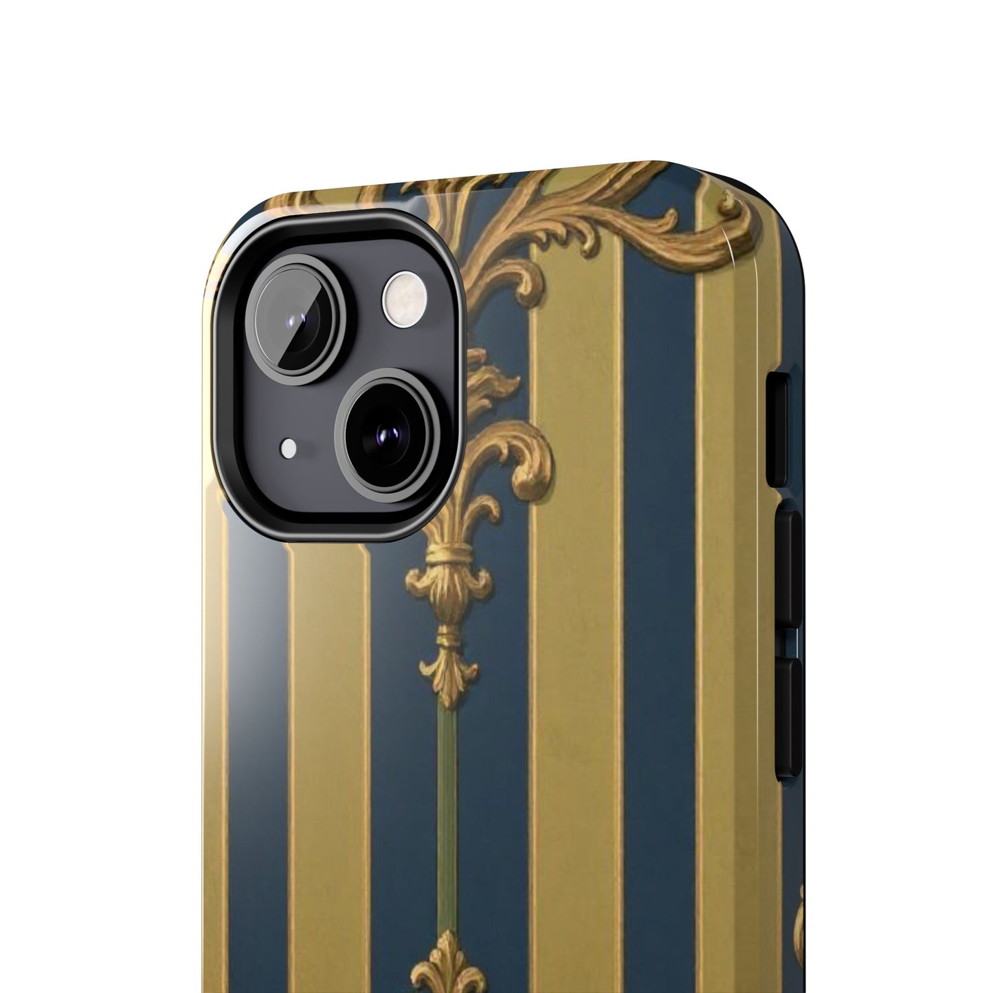 Elegant Midnight Blue & Olive Striped Gold Baroque Tough Phone Case, Phone Cover, Durable Case for Protection, Stylish Gift for Him/Her
