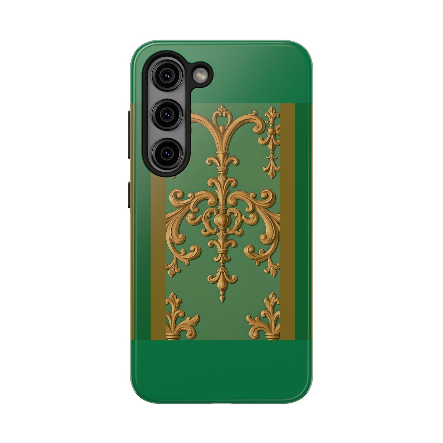 Elegant Floral Tough Phone Case, Durable Phone Cover, Gifts for Her, Stylish Protection, Chic Phone Accessory - Olive Green Striped Rococo