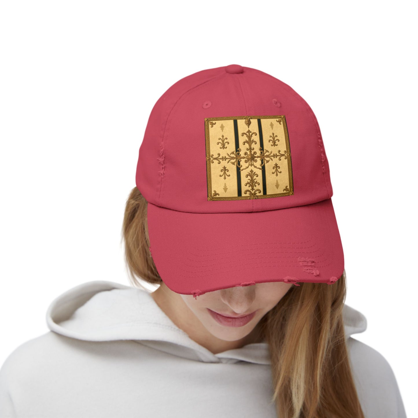 Vintage-Inspired Unisex Distressed Cap with Rustic Floral Design | Perfect for Casual Outings, Gift Ideas - Matte Yellow Striped Antique Rococo