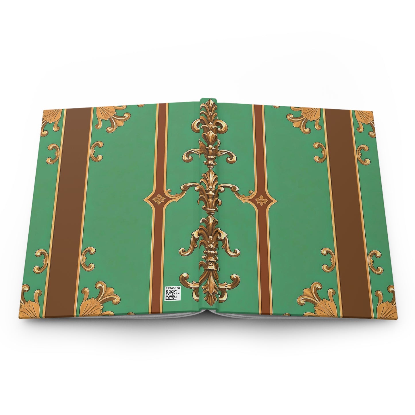 Elegant Vintage Hardcover Journal - Timeless Design for Everyday Writing - Rust & Green Striped Baroque