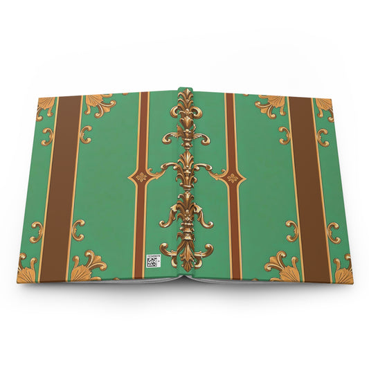 Elegant Vintage Hardcover Journal - Timeless Design for Everyday Writing - Rust & Green Striped Baroque