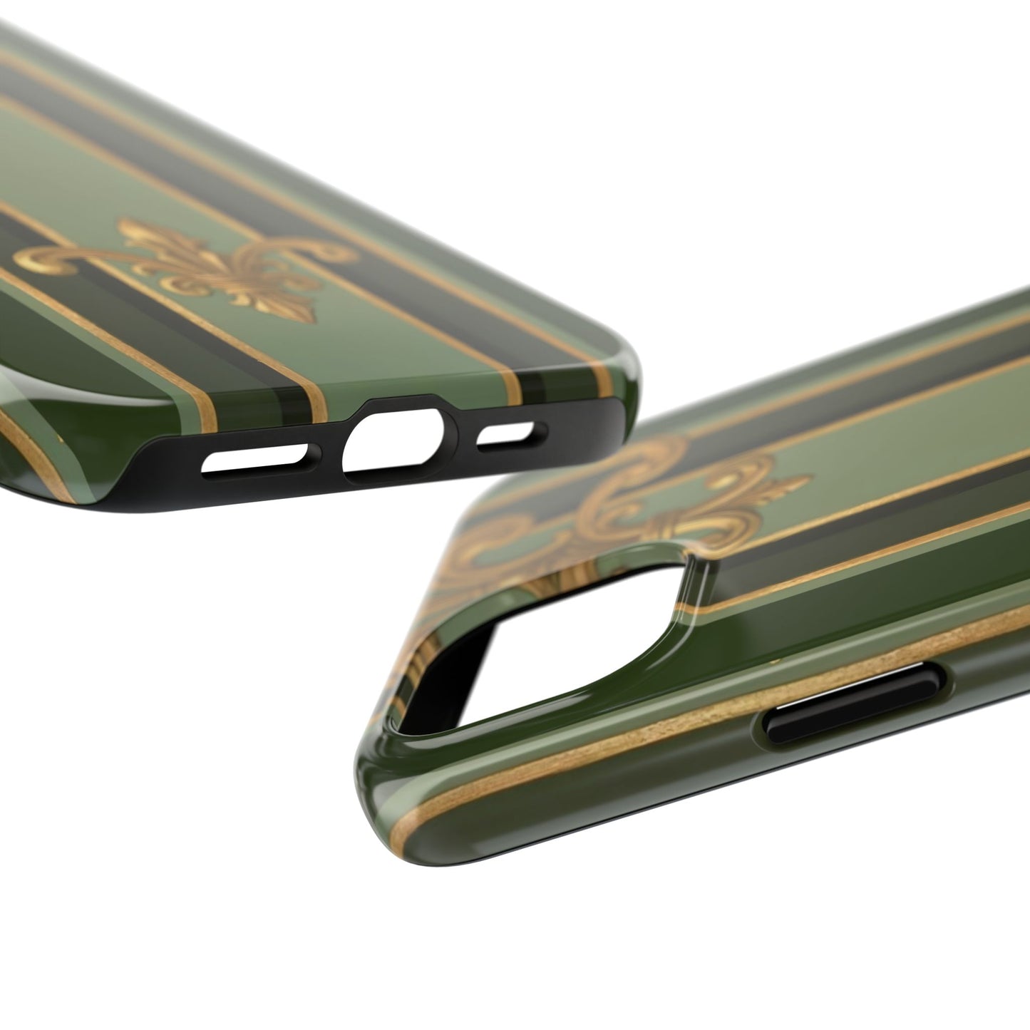 Elegant Tough Phone Cases - Baroque Design, Durable Cell Phone Covers, Unique Gifts for Her, Holiday Gifts - Green Striped Gold Baroque